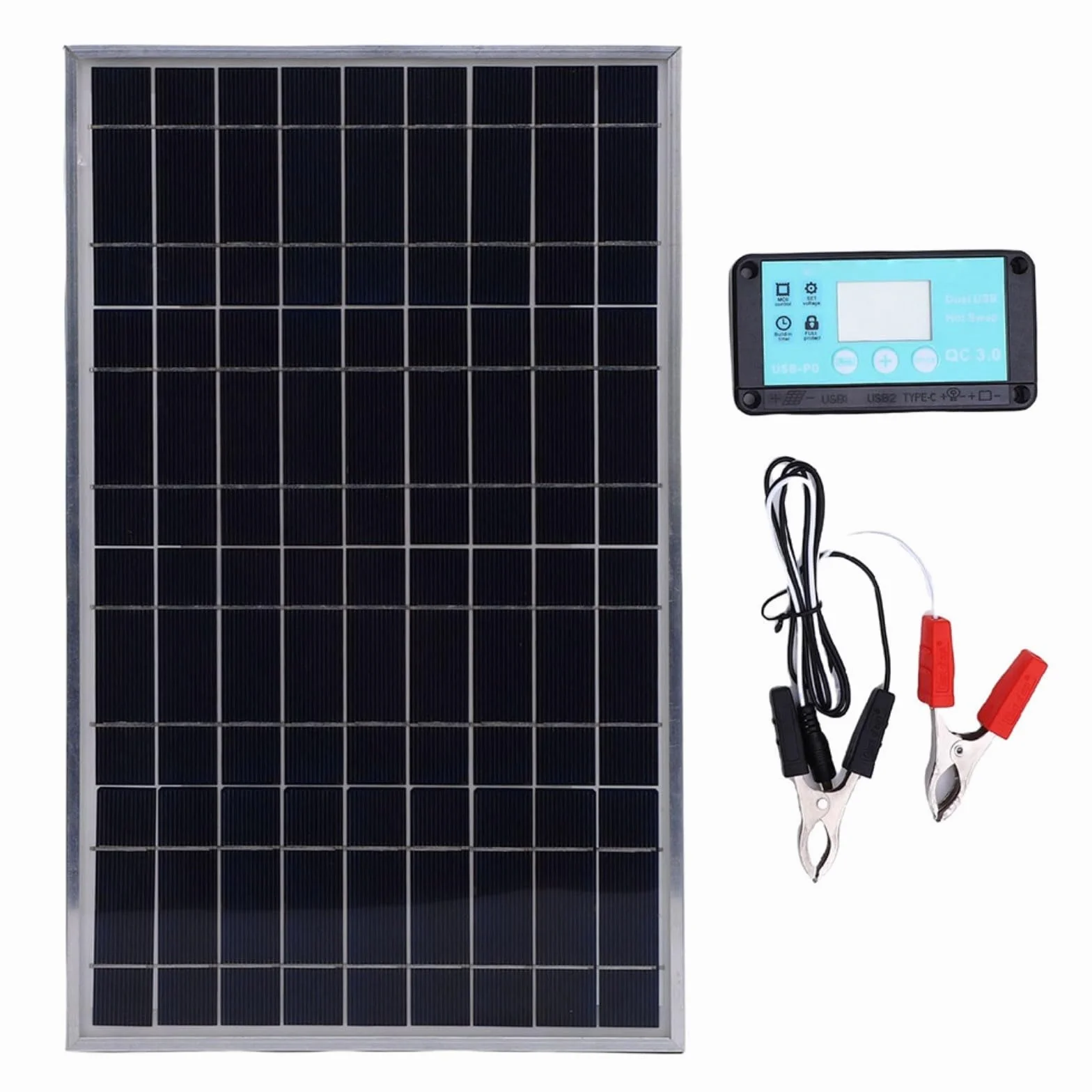 Pannello solare 100 W con regolatore di carica, fotovoltaico resistente alle intemperie con telaio in alluminio, 12 V, 24 V, impianto solare per camper ed esterni