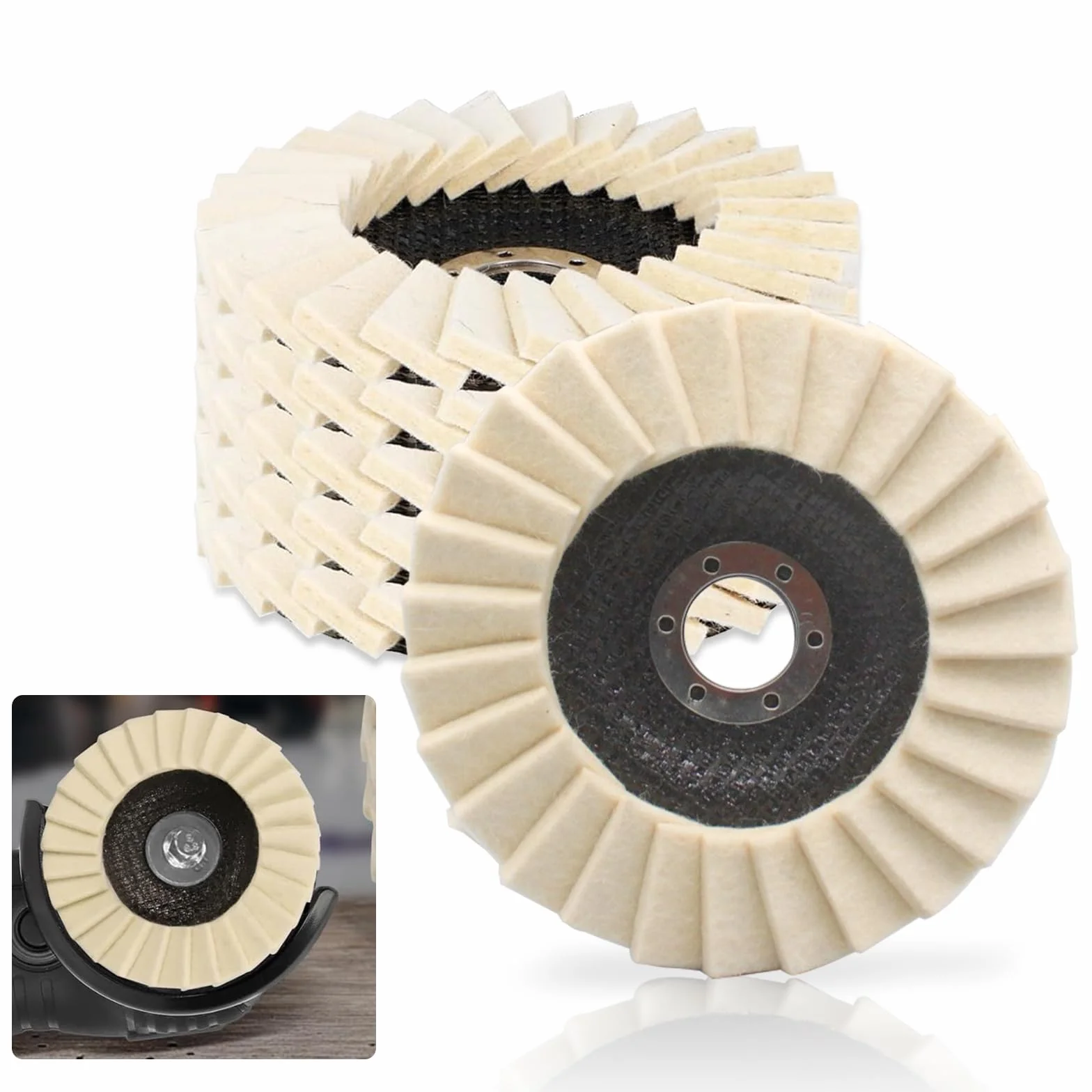 5 pezzi Disco abrasivo 125mm, disco abrasivo in feltro a ventaglio, disco abrasivo in feltro per lucidatura per smerigliatrice angolare, disco abrasivo in lana di lana per smerigliare e lucidare
