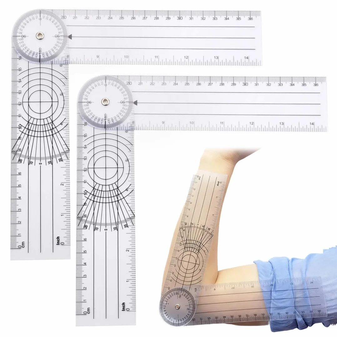 Goniometro in PVC per Fisioterapia, Misuratore di Angoli Medico, Protrattore Trasparente 360° 36 cm