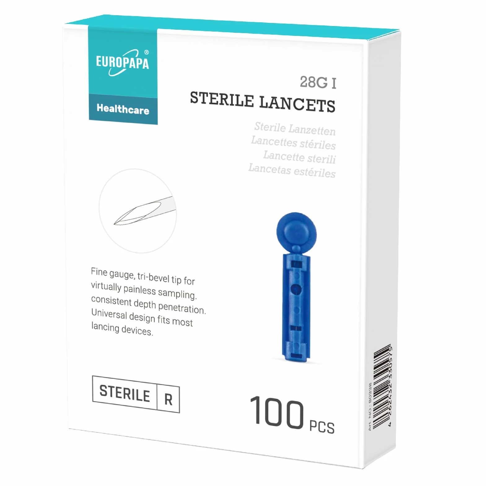 EUROPAPA® Lancette 100 Pezzi, Lancette Sterili Monouso, Lancette Sangue, Lancette Di Sicurezza Per La Misurazione Della Glicemia, Diabetici, Misuratore Di Glicemia Serie EUROPAPA BG Applicabile