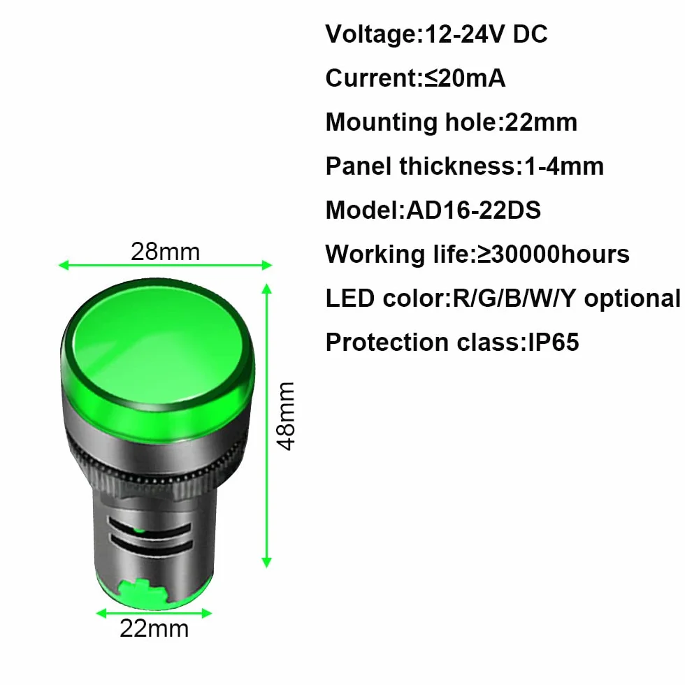 Gebildet 12pcs 22mm AC/DC 12-24V/20mA LED indicatore di alimentazione, LED pilota segnale luminoso pannello indicatore, LED luce flash (verde)