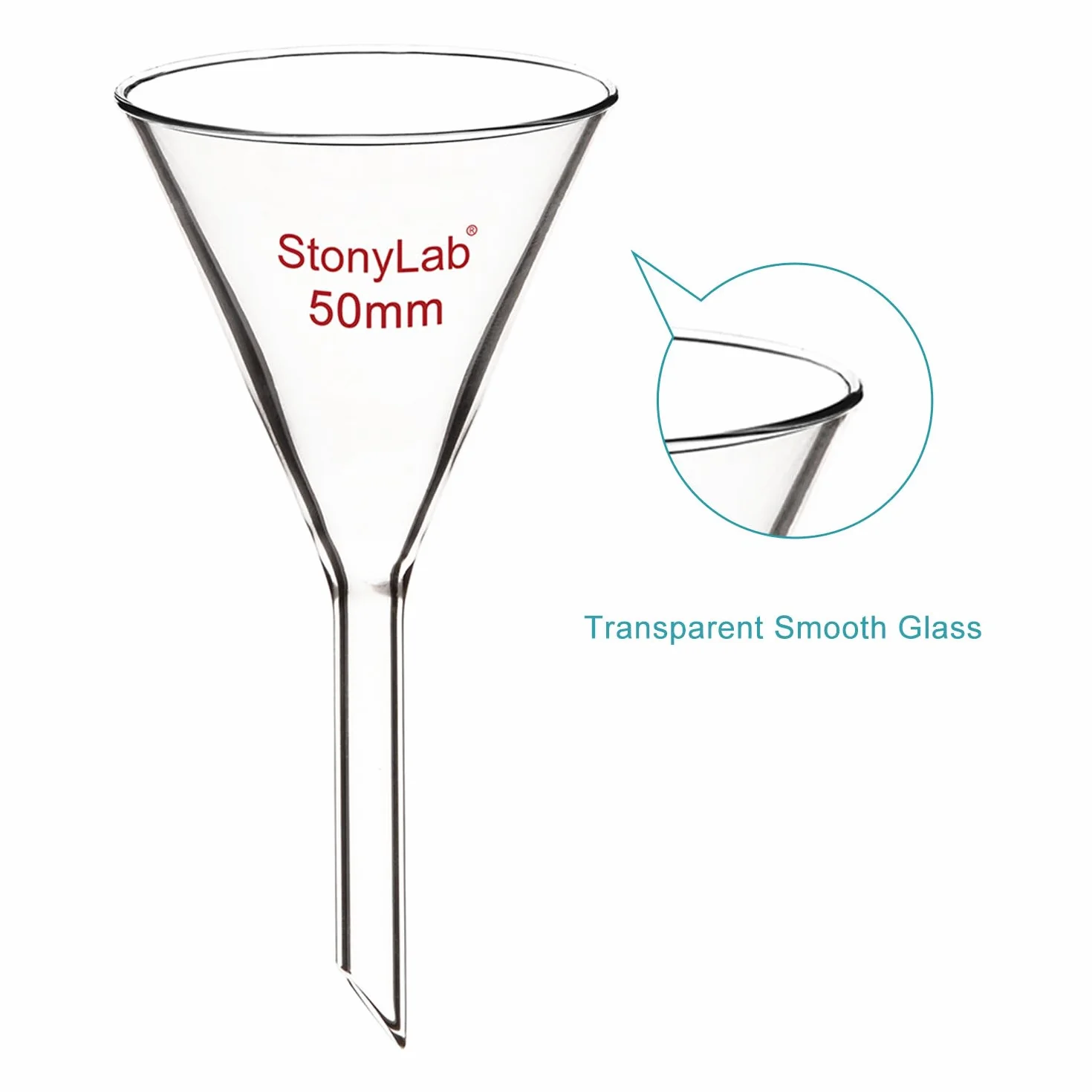 stonylab Imbuto di Vetro da 1 Confezione, Imbuto in Vetro Borosilicato a Parete Pesante, Diametro 50 mm e Lunghezza Stelo 50 mm