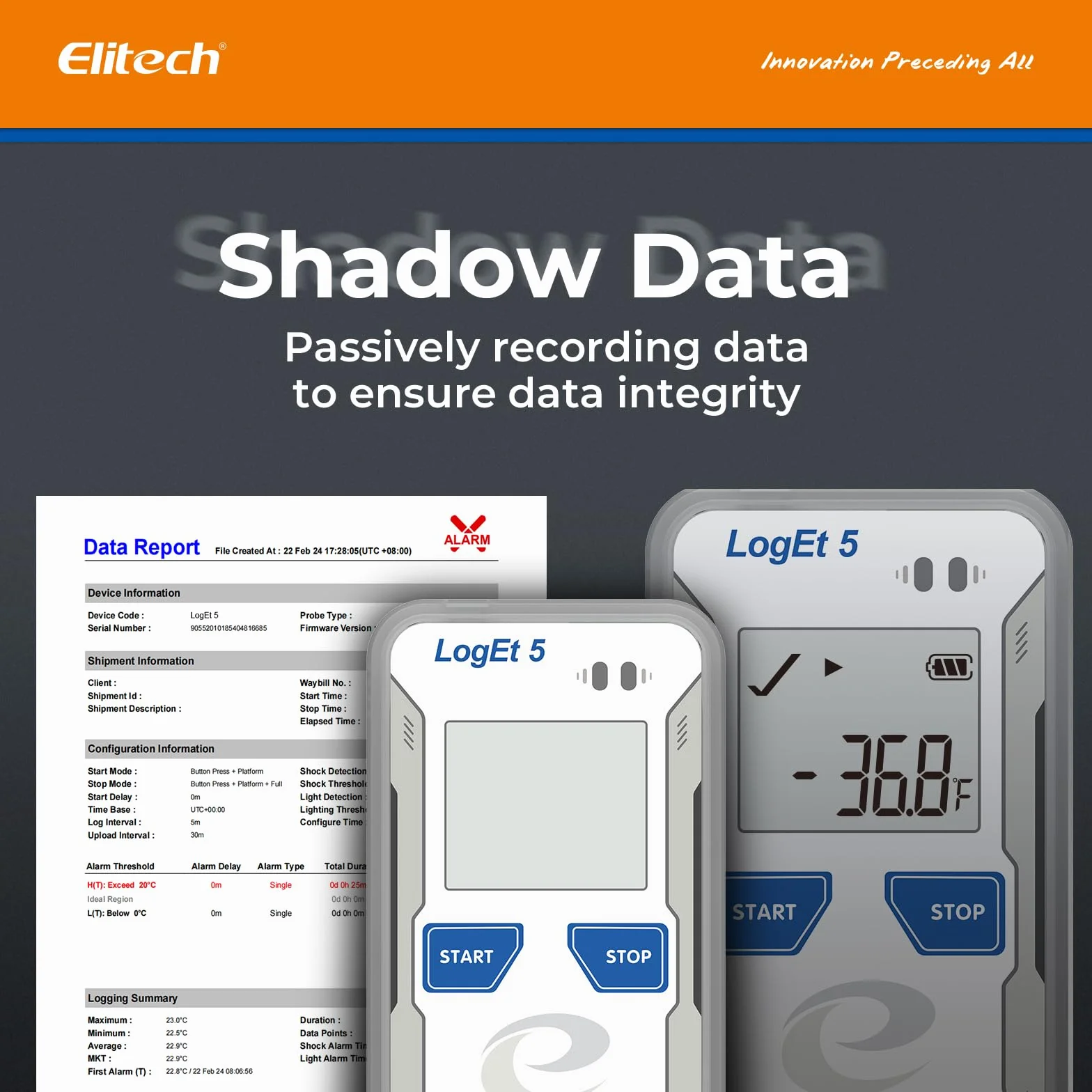 Elitech LogEt5TH Registratore Dati Digitale di Umidità della Temperatura USB 32000 Punti Rapporto PDF CSV