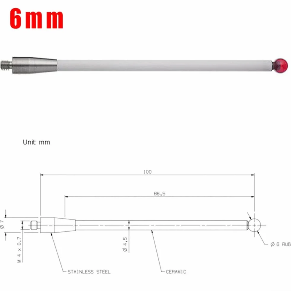 Renishaw A-5000-3712 sonde di prova stilo in ceramica 100 mm stelo in ceramica - punta a sfera da 6 mm