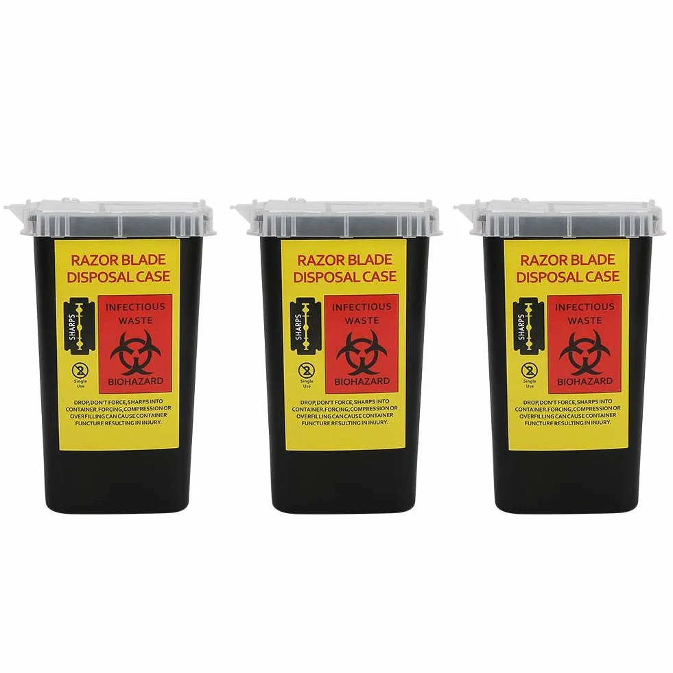 Plastica Contenitore per Oggetti Taglienti Lama di Rasoio Custodia Usa e Getta Tatuaggio Rifiuti Ago Riciclaggio Cestino 3 Pezzi