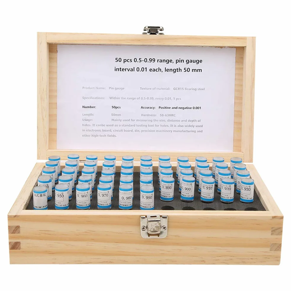 Set Calibro per Spine Perno Metrico 50 Pezzi 0,5-0,99 mm Tolleranza 0,001 mm Acciaio per Cuscinetti