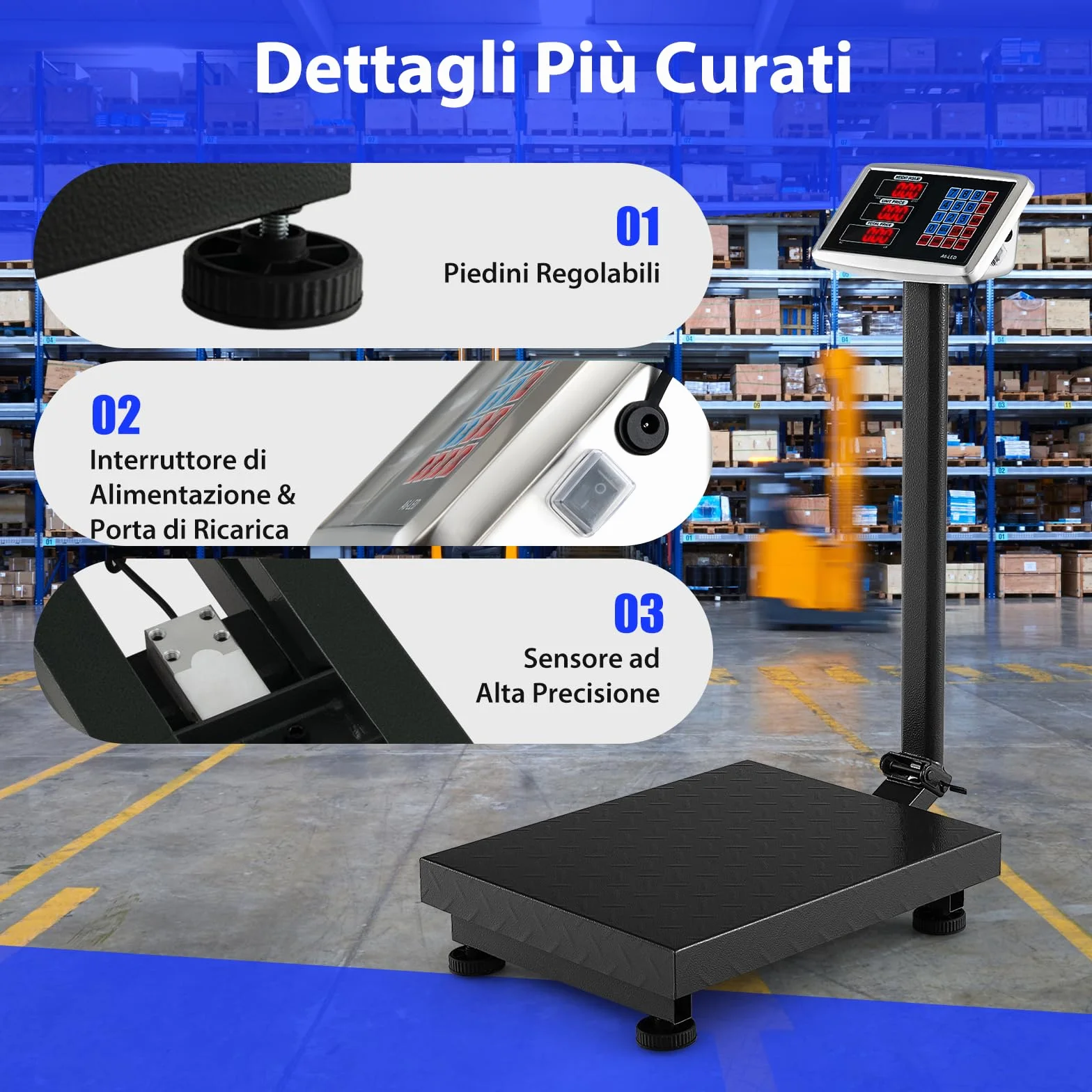 GYMAX Bilancia Digitale 300 kg, Elettronica con Calcolatore Prezzi, Conversione LB/KG, Precisione 50 g, Pieghevole
