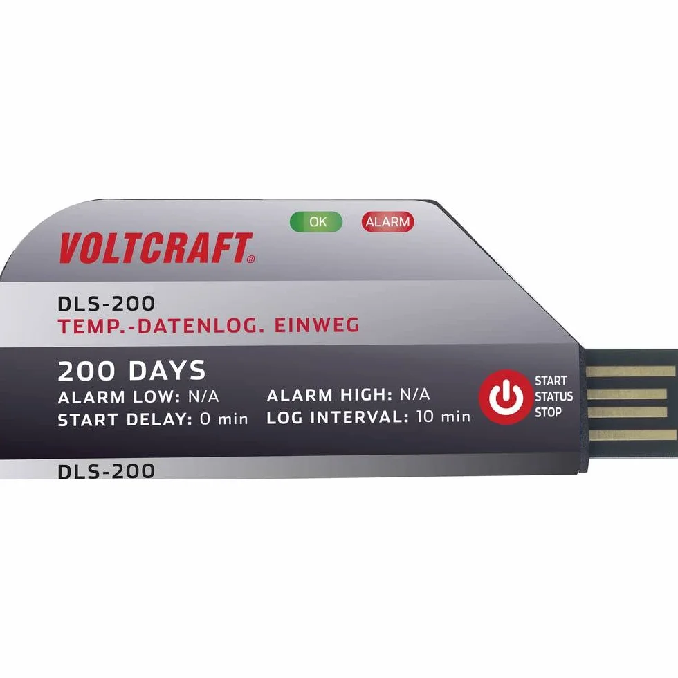 VOLTCRAFT VC-11576730 DLS-200 Data Logger Temperatura Misurazione Temperatura da -30 a 70 °C Registratore dati usa e getta, funzione PDF