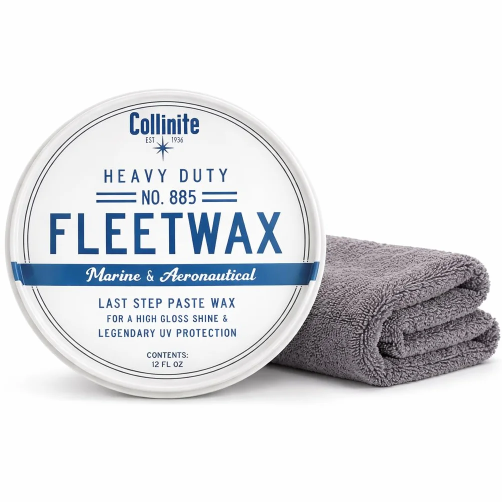 Collinite No. 885 Fleetwax Pasta 16 oz (473 ml) – Cera di alta qualità per barche, yacht e automobili, protezione da sale, UV e acqua + panno in microfibra 40 x 40 cm e tampone applicatore Fiwiko