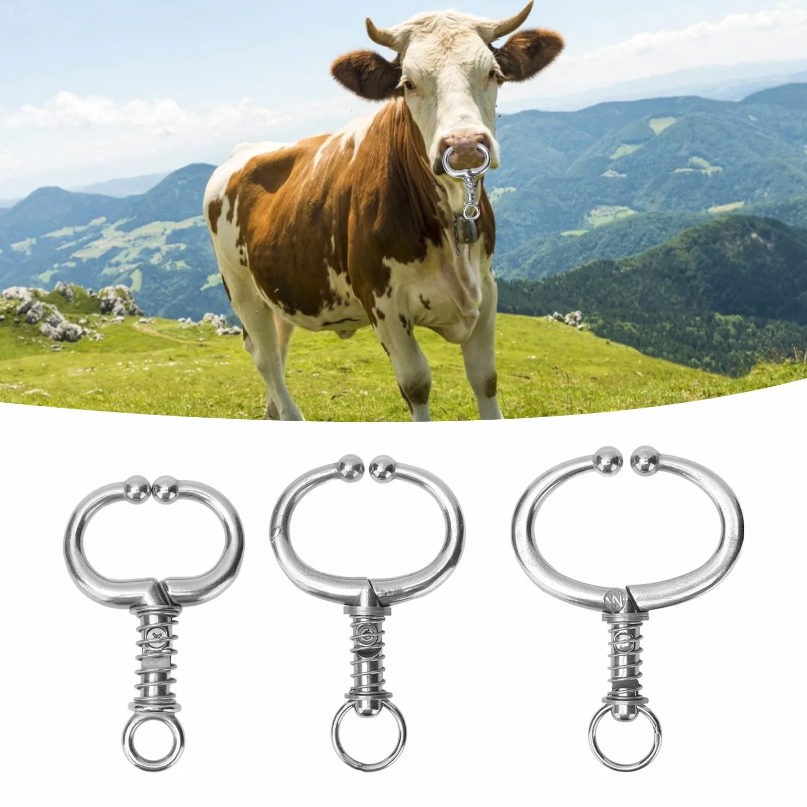 BORDSTRACT Anello al Naso per bovini, Morsetto per Naso per bovini in Acciaio Inossidabile, per Attrezzature per Animali da Fattoria a Naso di Toro da trazione(M)