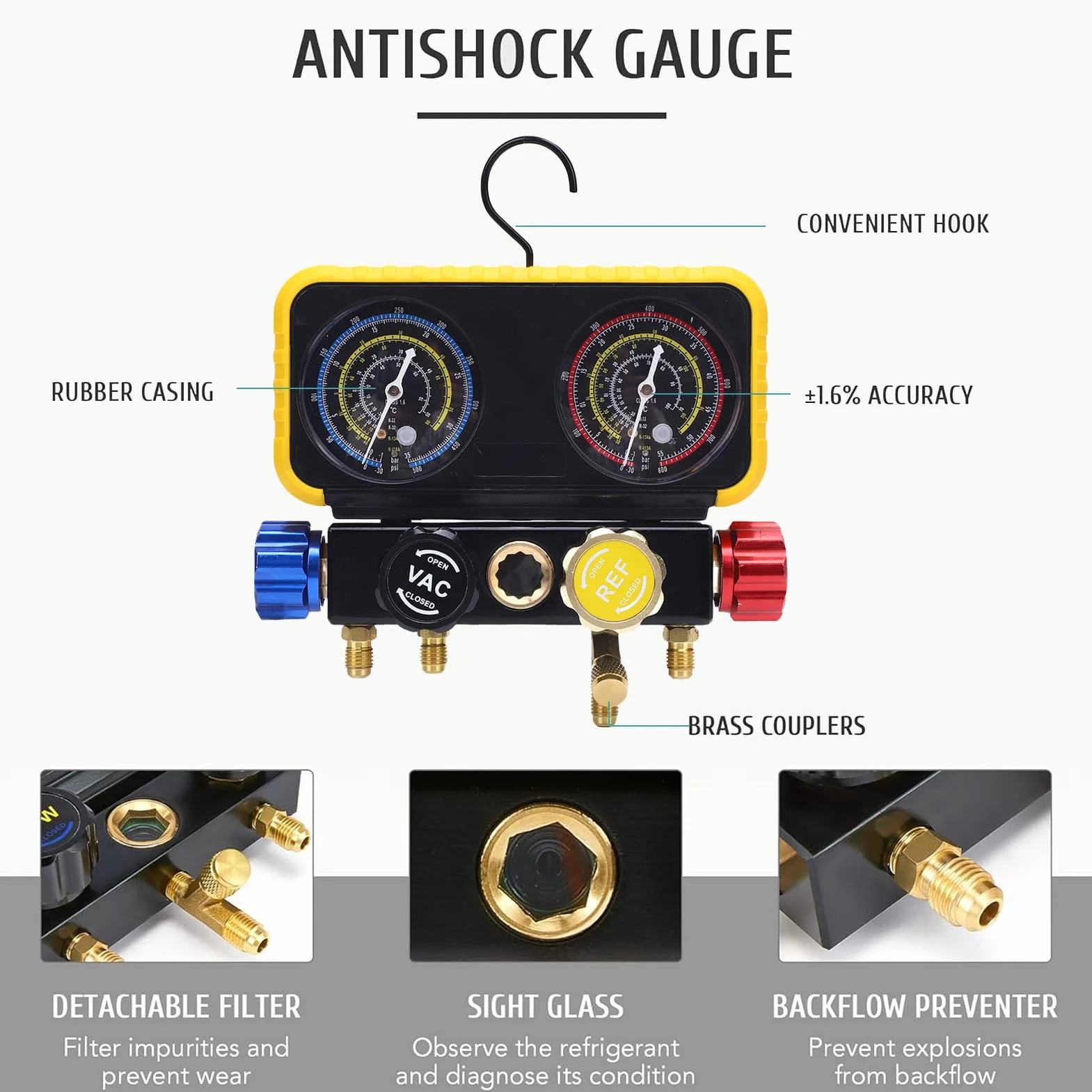 Collettore HVAC a 4 Vie Impostato con Tubi, Sostituiti per Refrigeranti R32 R32 R32 R134A R22, per Uso Professionale e Domestico