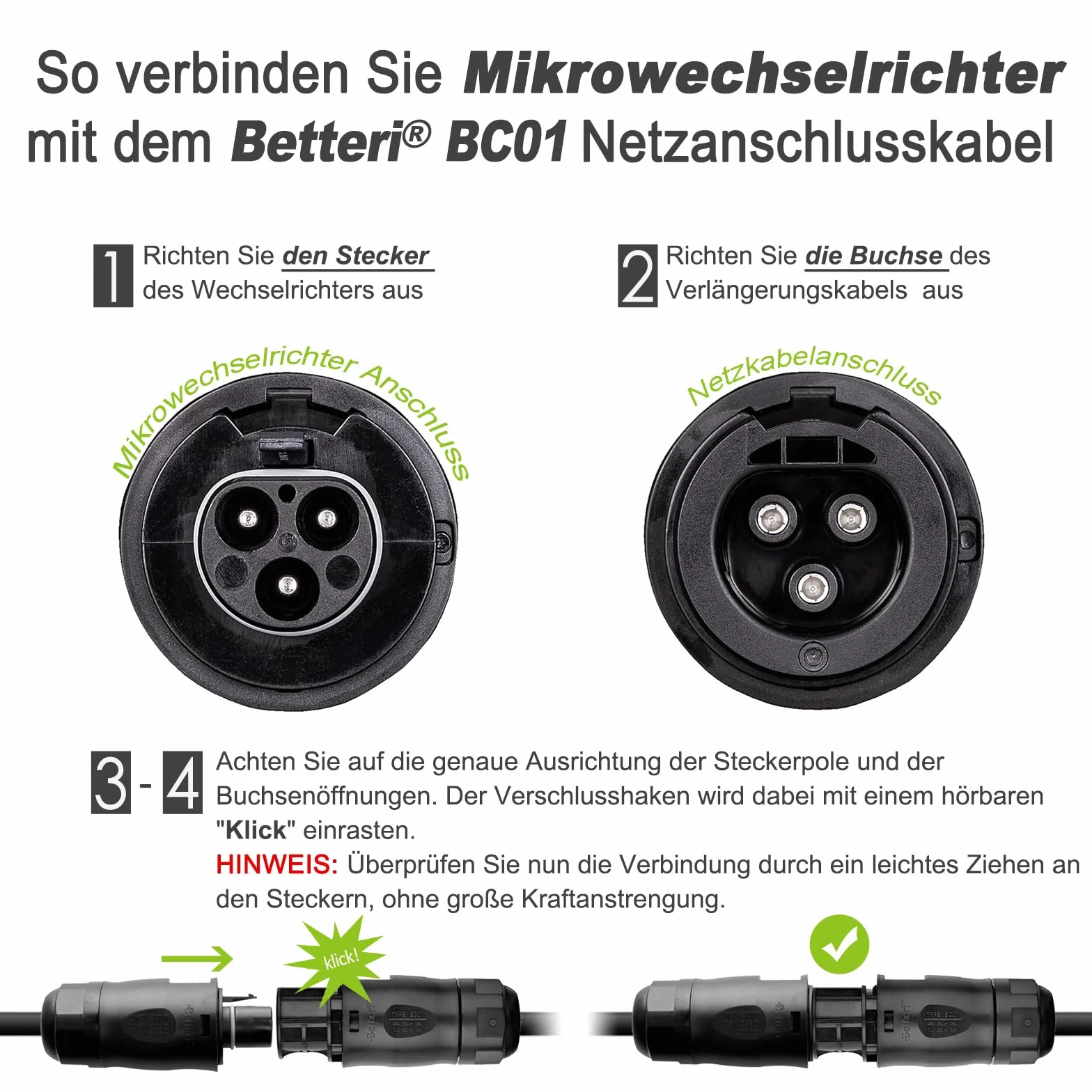 enjoy solar® Cavo di collegamento 3m per microinverter – Betteri® BC01 a Schuko, Plug & Play, compatibile con impianti fotovoltaici da balcone