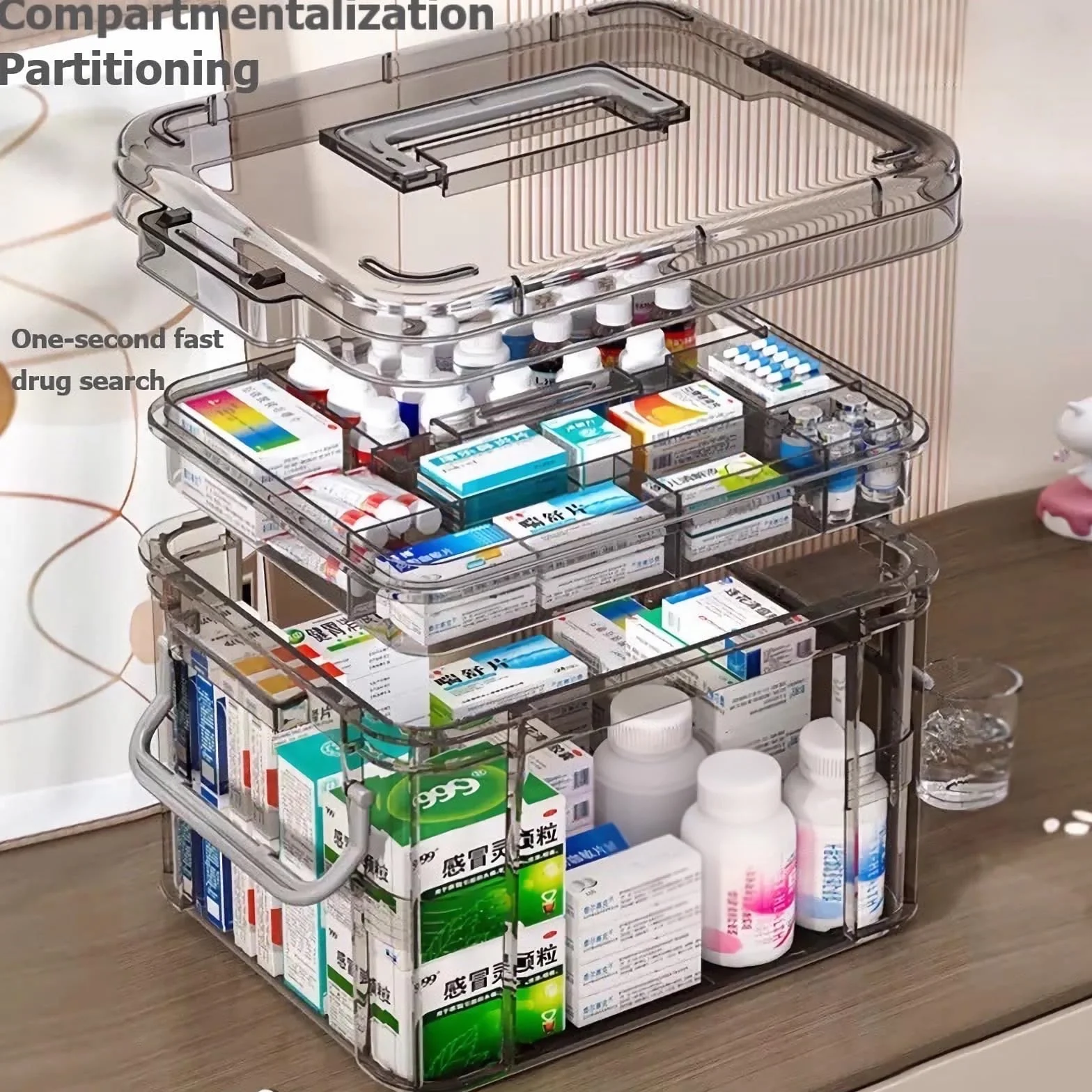 Scatola per medicinali 2 livelli stoccaggio farmacia casa