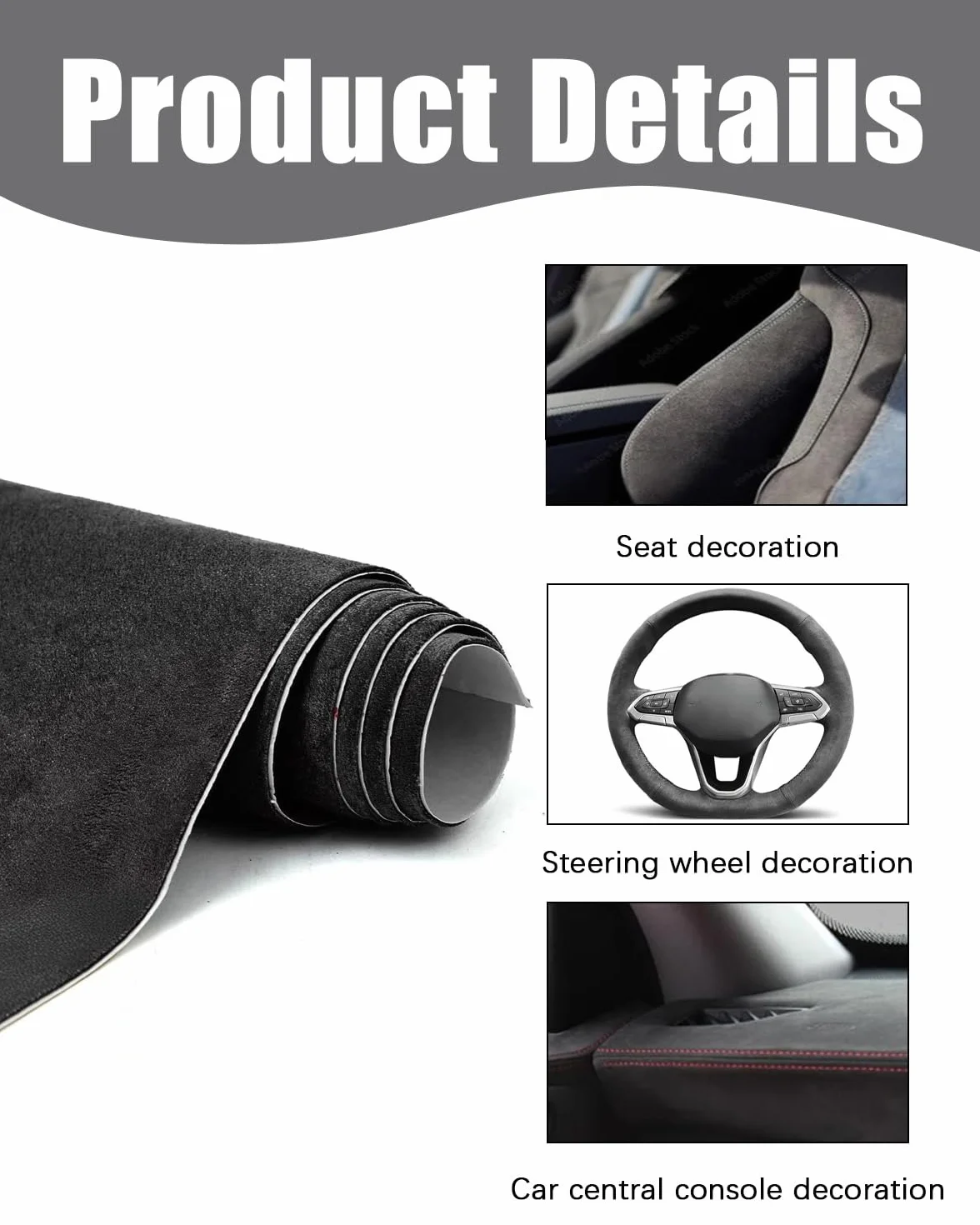 1 rotolo di pellicola autoadesiva in microfibra, tessuto per rivestimento tetto auto 20 x 30 cm, pelle scamosciata elasticizzata autoadesiva, pellicola in ecopelle per interni auto, nero