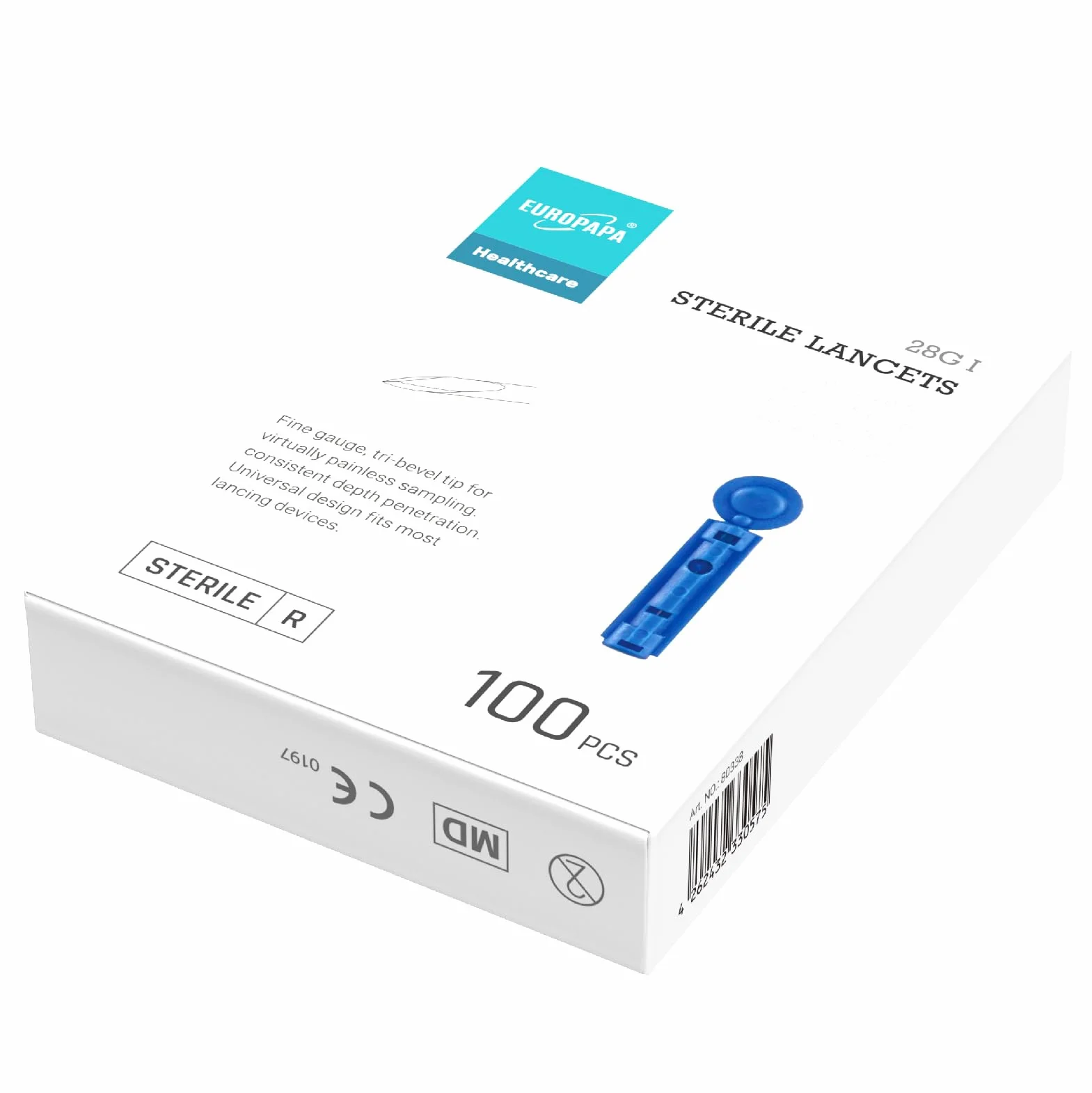 EUROPAPA® Lancette 100 Pezzi, Lancette Sterili Monouso, Lancette Sangue, Lancette Di Sicurezza Per La Misurazione Della Glicemia, Diabetici, Misuratore Di Glicemia Serie EUROPAPA BG Applicabile