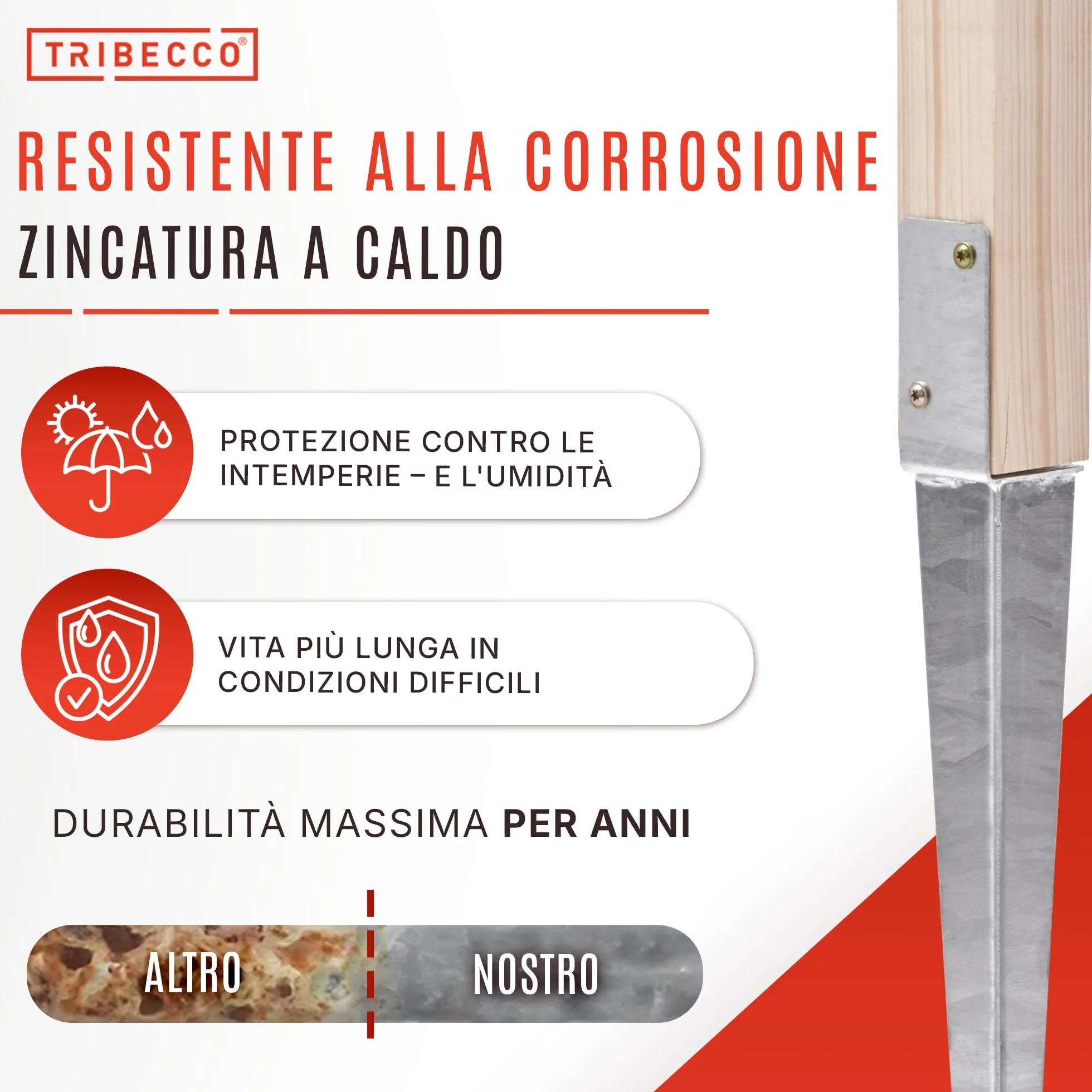 TRIBECCO Supporto Universale per Pali da Incasso L 50x600 Acciaio Zincato a Caldo 4 Pezzi