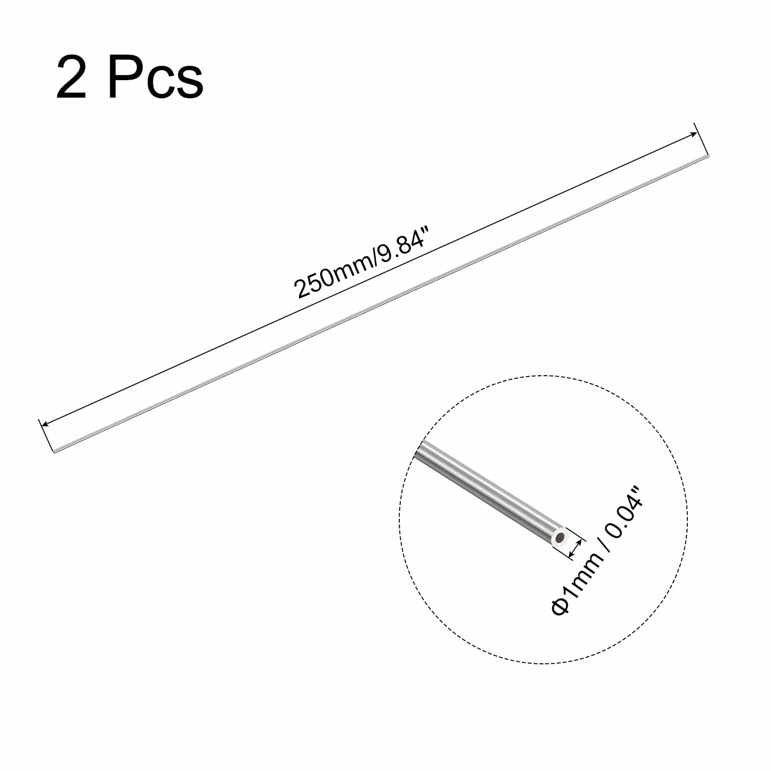 Tubo Acciaio Inossidabile 304 OD 1mm x 0.3mm Parete Spessore 250mm Lunghezza 2pz