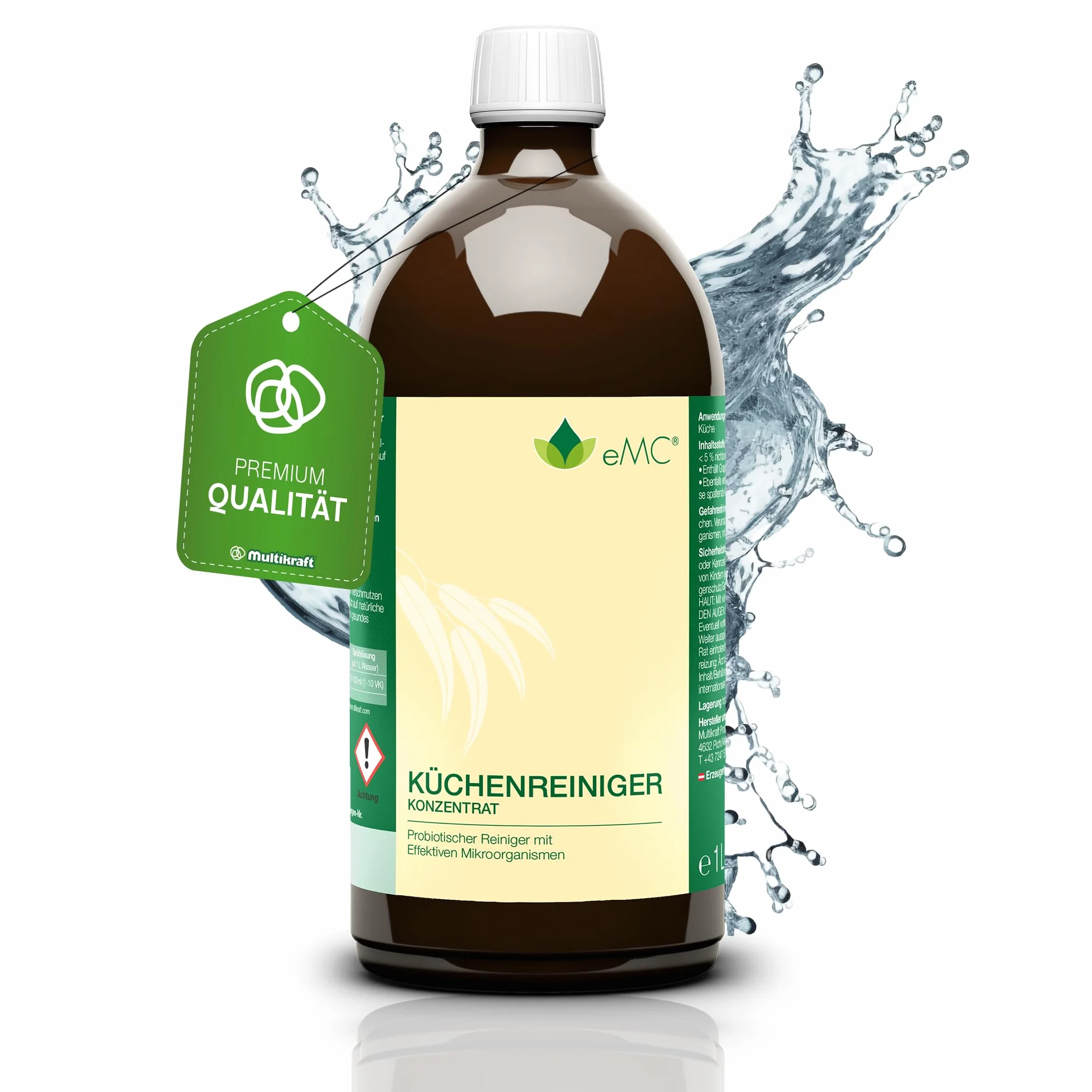 eMC Pulitore da cucina – Detergente probiotico contro i depositi di grasso ostinati, ideale per superfici della cucina come piani cottura, cappe e forni, elimina gli odori, 1 litro