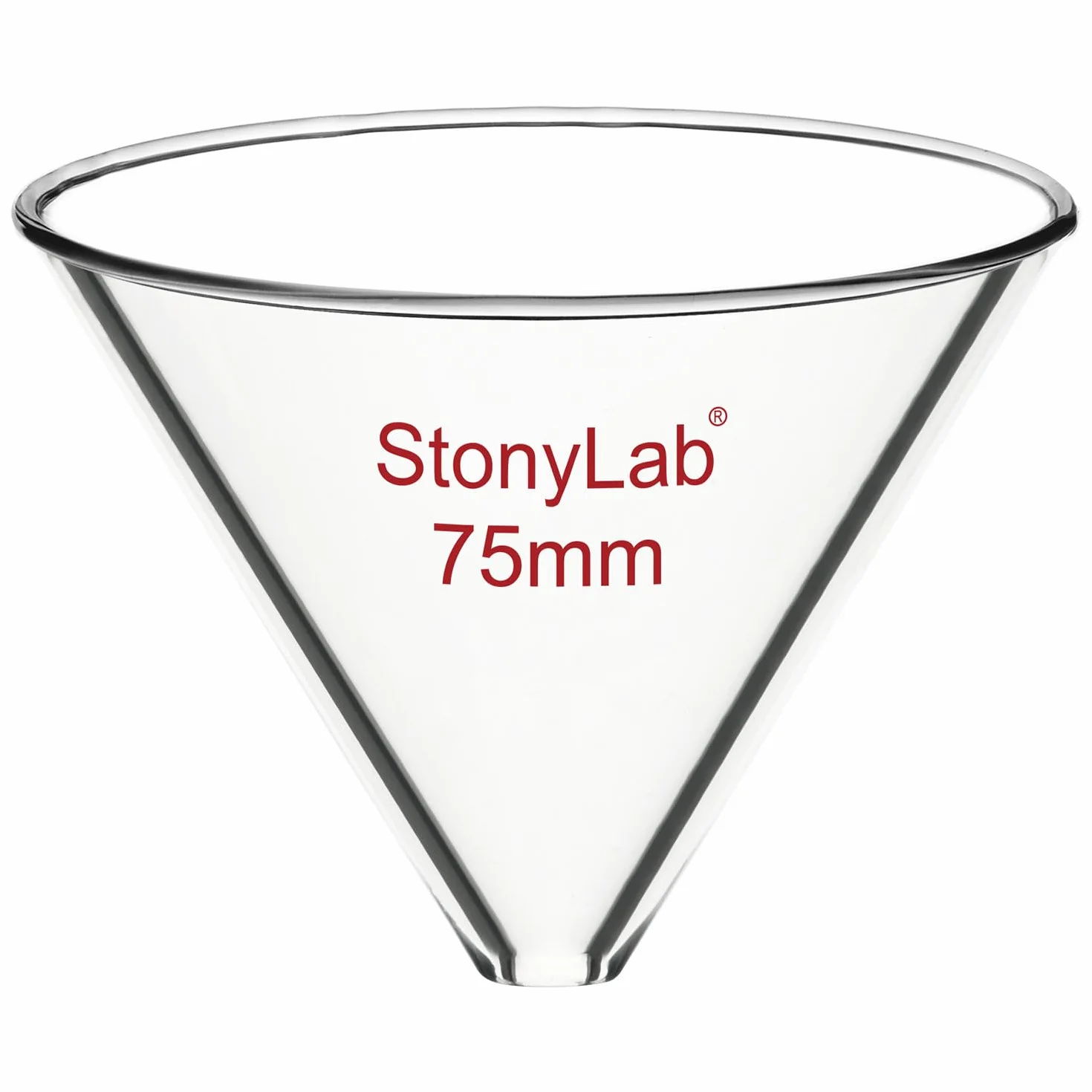 stonylab Imbuto di Vetro, Imbuto Senza Stelo in Vetro Borosilicato Addensato con Diametro Interno di 75 mm per Uso in Laboratorio