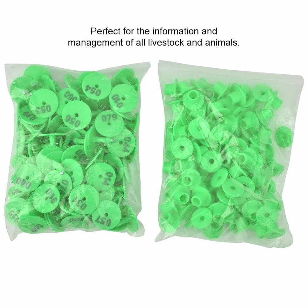 100 Pezzi Rotondi in Plastica per Bestiame, Numerate 1-100, Etichette per Orecchie per Bovini, Etichette per Orecchie per Bestiame, Per Bovini, Mucche, Cavalli, Suini, Pecore, Capre(Verde)