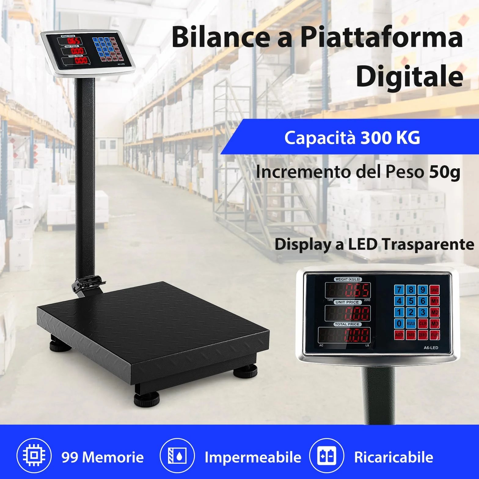 GYMAX Bilancia Digitale 300 kg, Elettronica con Calcolatore Prezzi, Conversione LB/KG, Precisione 50 g, Pieghevole