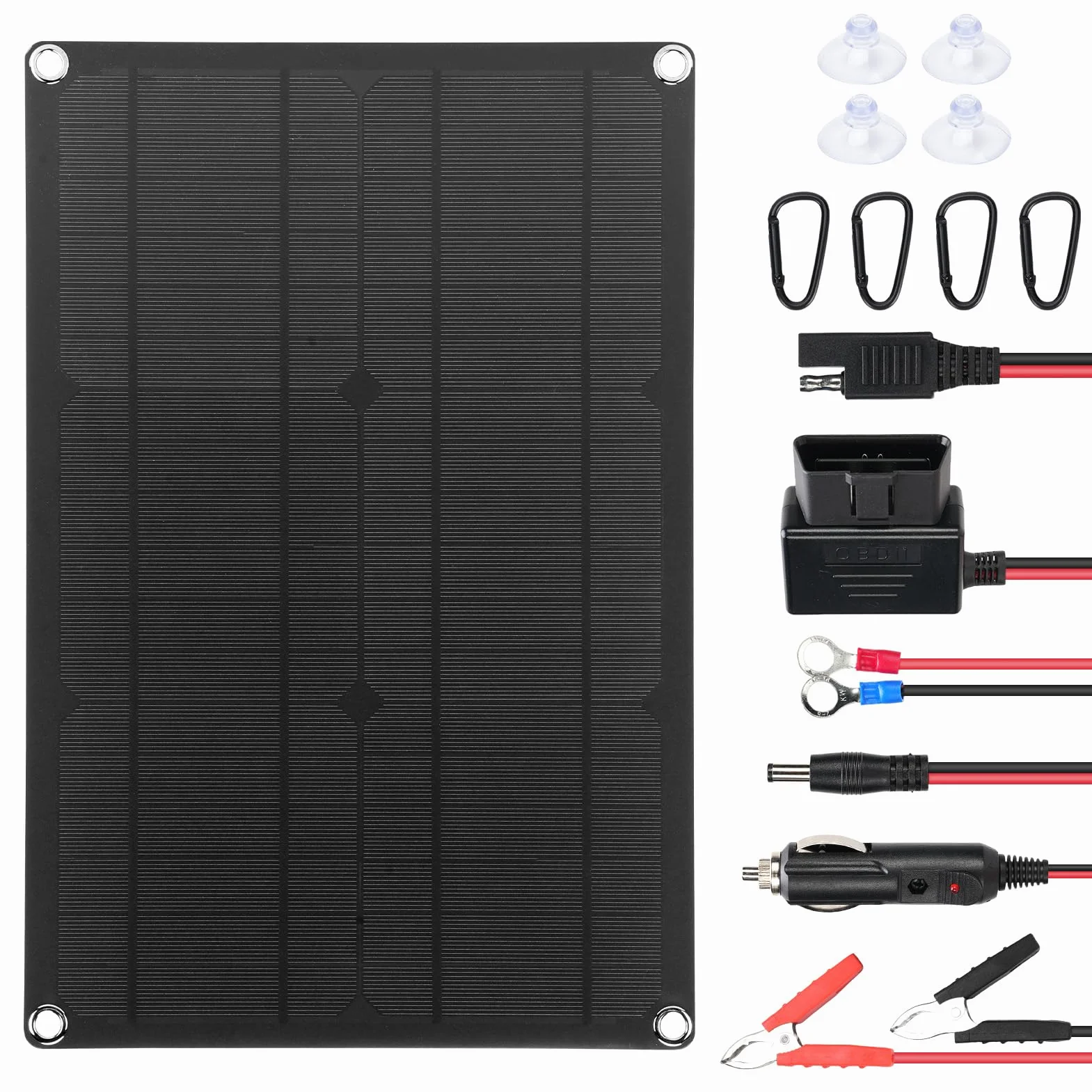 Caricabatterie solare per auto, kit pannello solare 12 V 20 W, pannello di ricarica solare portatile con scatola di controllo e cavi di conversione SAE, per auto, moto, barca