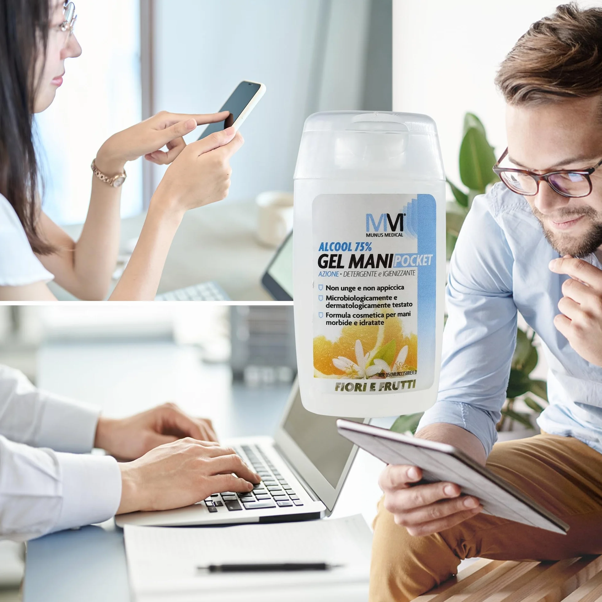 Gel Igienizzante per mani con vero profumo Made in Italy, 75% Alcool etilico denaturato idratato disinfettante, Fiori e Frutti, ml. 100