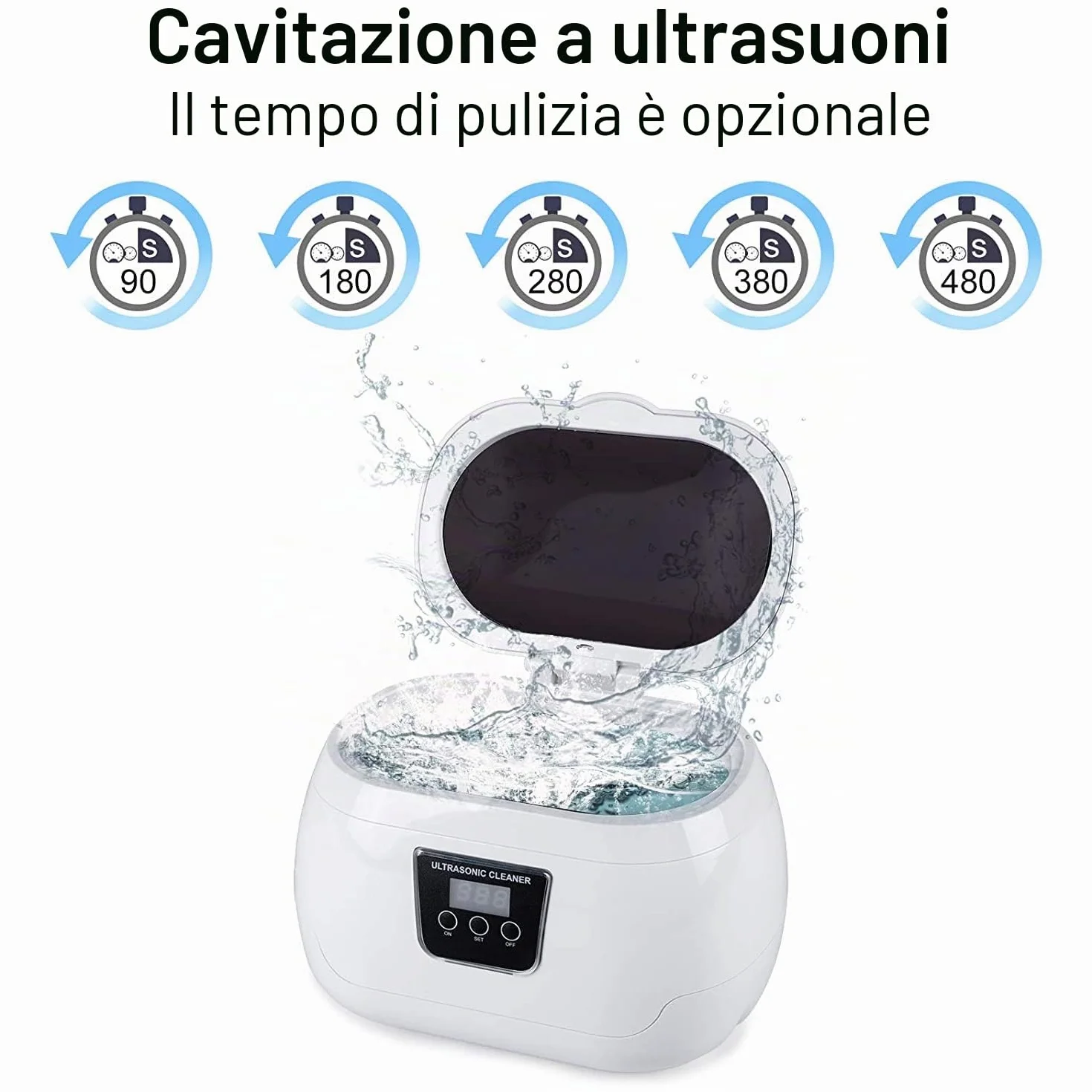 Pulitore Ultrasuoni 600ml, Lavatrice Ultrasuoni Acciaio Inox, Detergente ad Ultrasuoni Portatile per Occhiali Gioielli Orologi