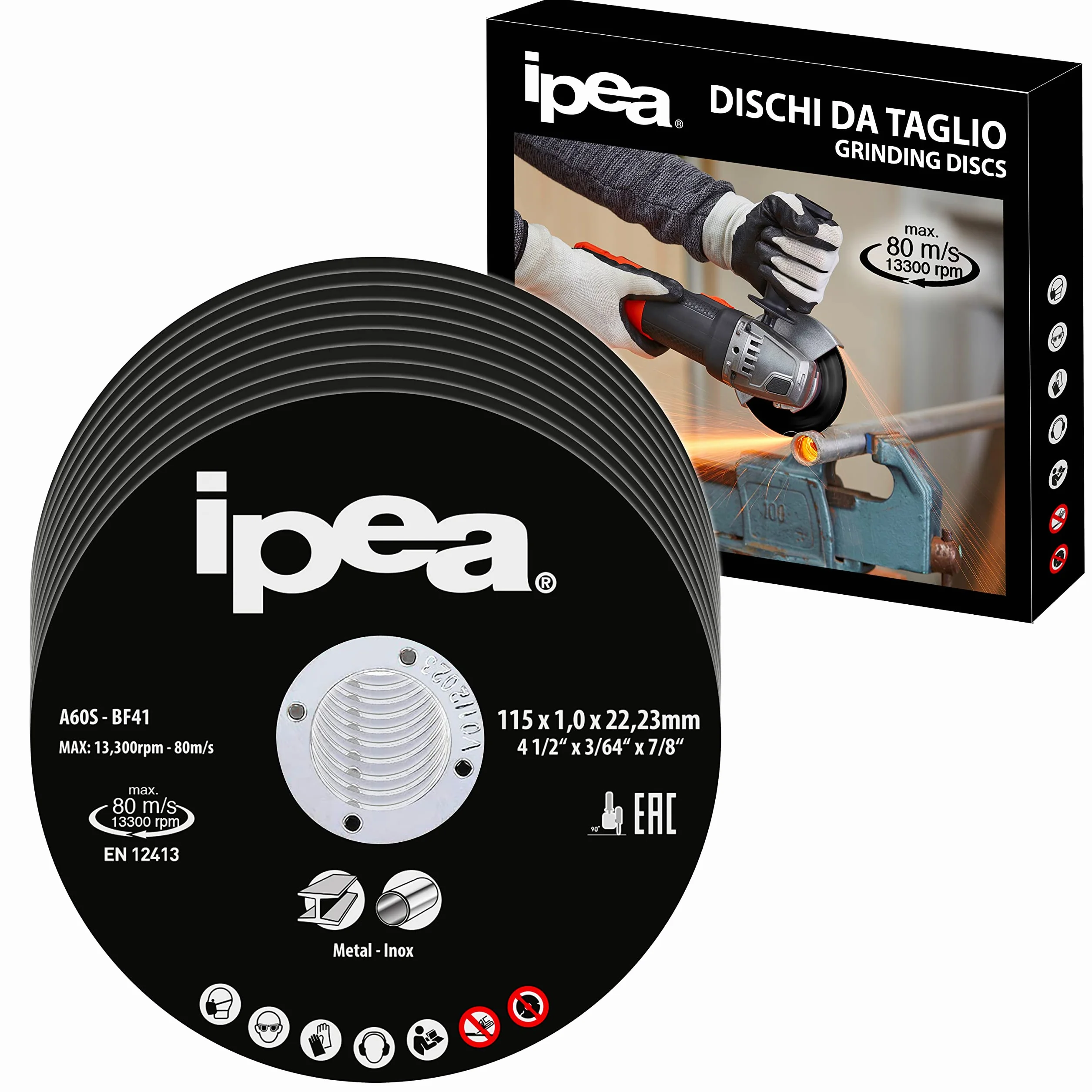 IPEA Dischi da Taglio in Metallo e Acciaio Inossidabile - 10 Pezzi - Disco per Smerigliatrice Angolare e Flessibile - Lame da Taglio per Metallo, Ferro, Alluminio - Misure 115 x 1 x 22 mm