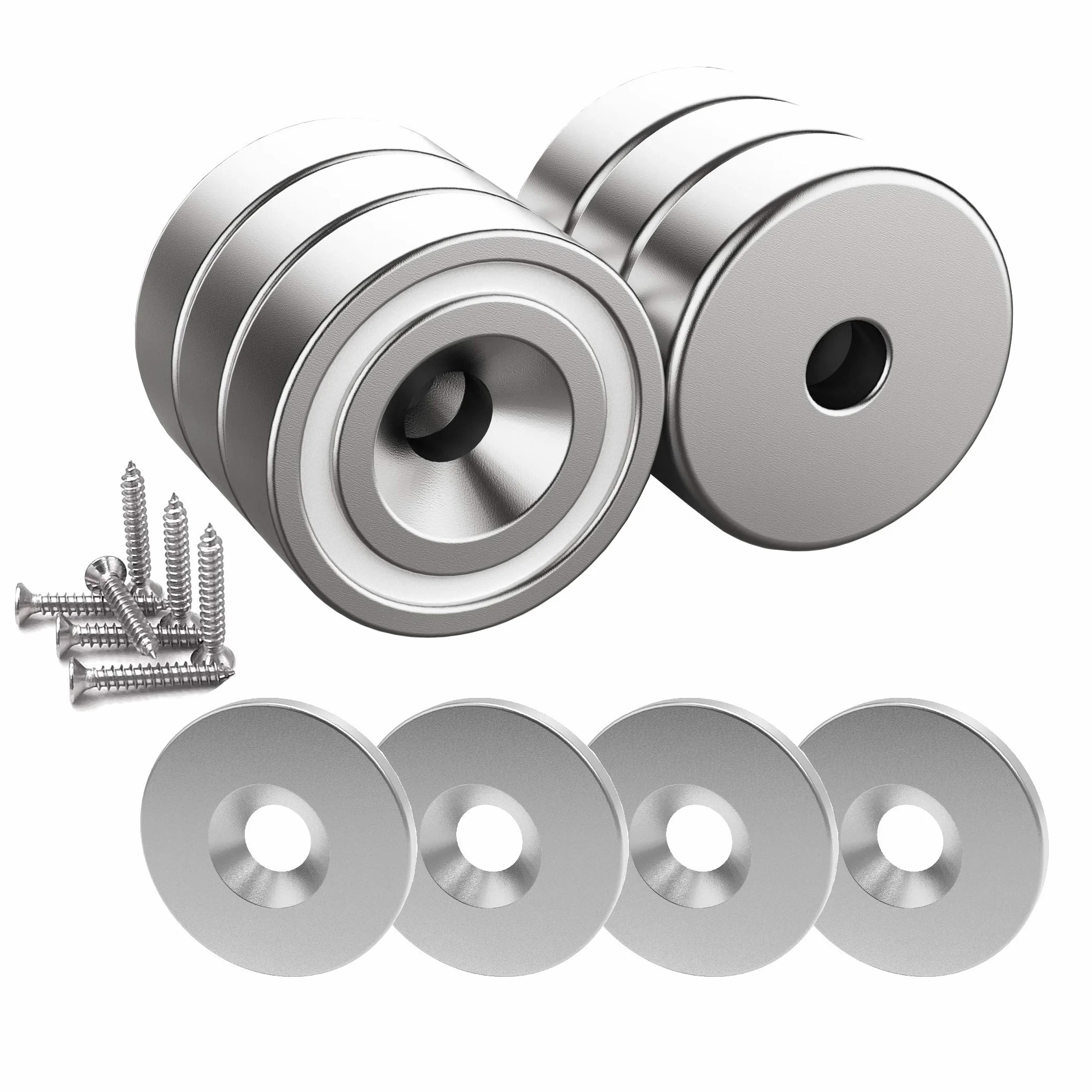 Magnetpro 6 pezzi magneti 10 KG forza 20 x 7 mm con foro e capsula, magnete al neodimio con base in acciaio svasato con viti e 6 cuscini in acciaio