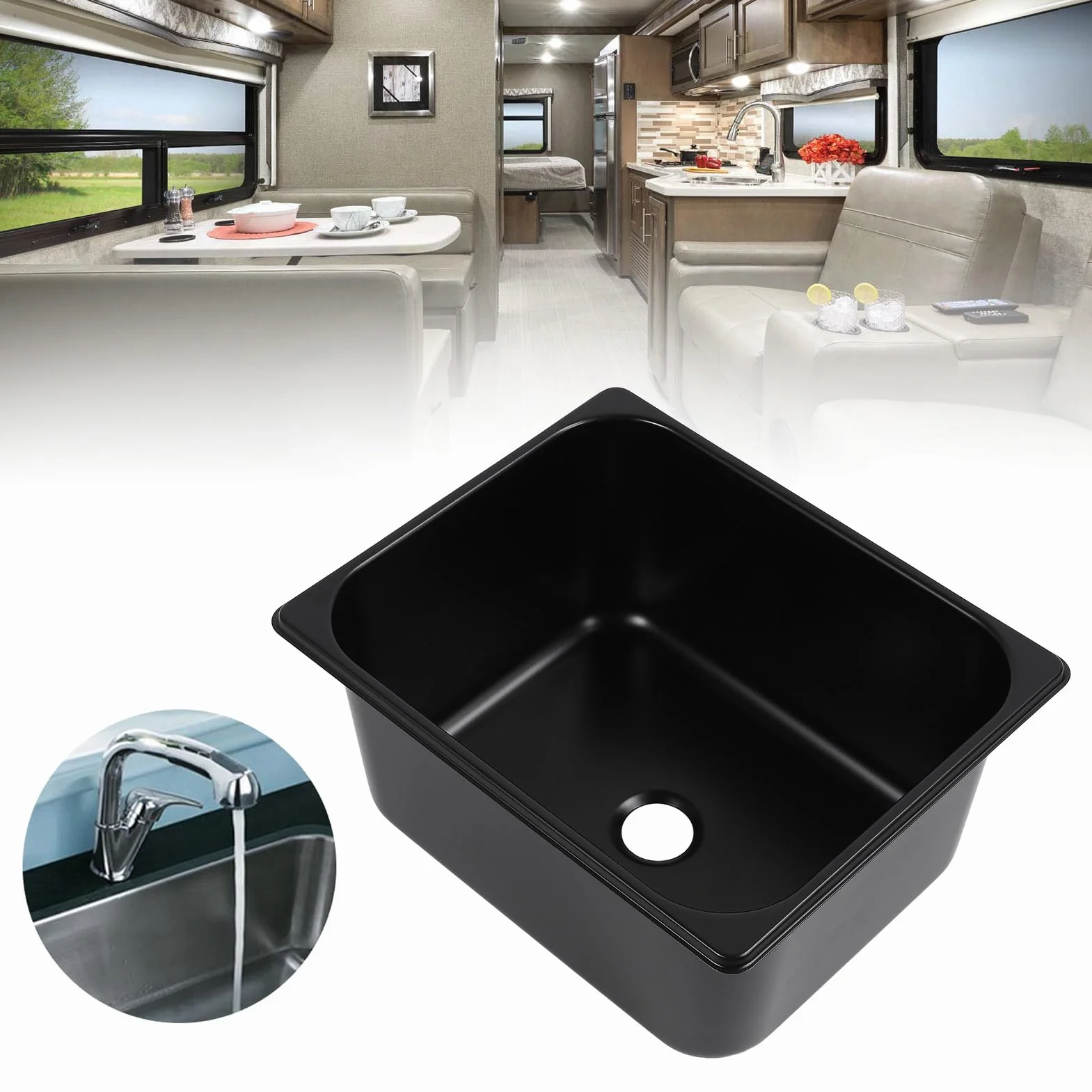 SIXRUN 304 Lavello Bar in Acciaio Inossidabile, Finitura Nera, capacità 11L, 320 X 260 X 150 Mm, Lavandino per Cucina Esterna con Drenaggio Rapido, per Camion per Camion di Cibi Barca