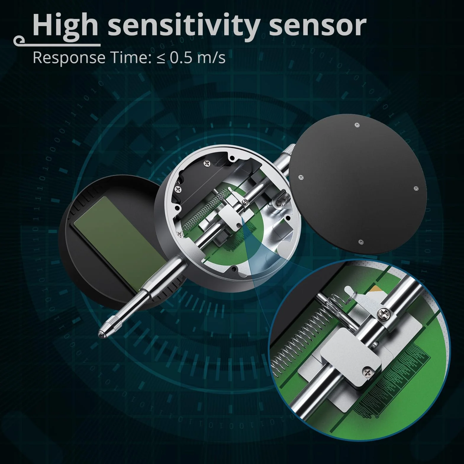 DTI Comparatore Centesimale Digitale con Sonda 0-25.4mm/1'', Risoluzione 0.01mm/0.0005'', Display LCD Retroilluminato, Unità Millimetri e Pollici, Indicatore Elettronico di Precisione - Nero