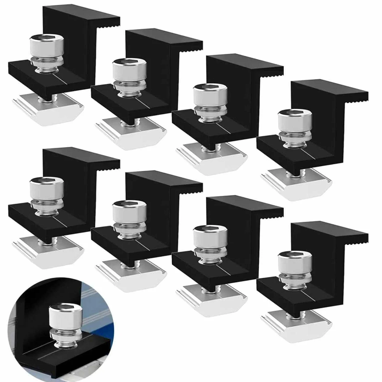 8 pezzi supporto per modulo solare da 40 mm, morsetti terminali terminali in alluminio PV nero, pannello solare con supporto a Z, morsetto solare regolabile per tetti, camper, barche e pareti