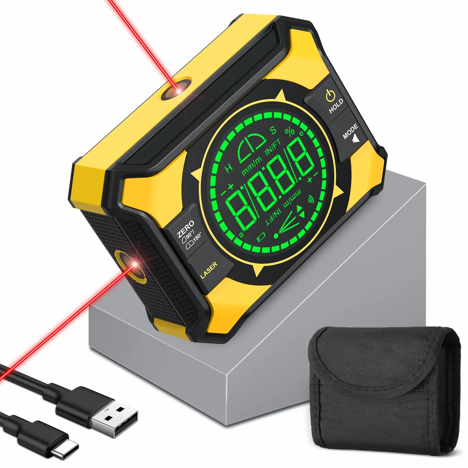 Angolometro digitale magnetico con doppio laser ±0,1° ad alta precisione 3 in 1 ricaricabile