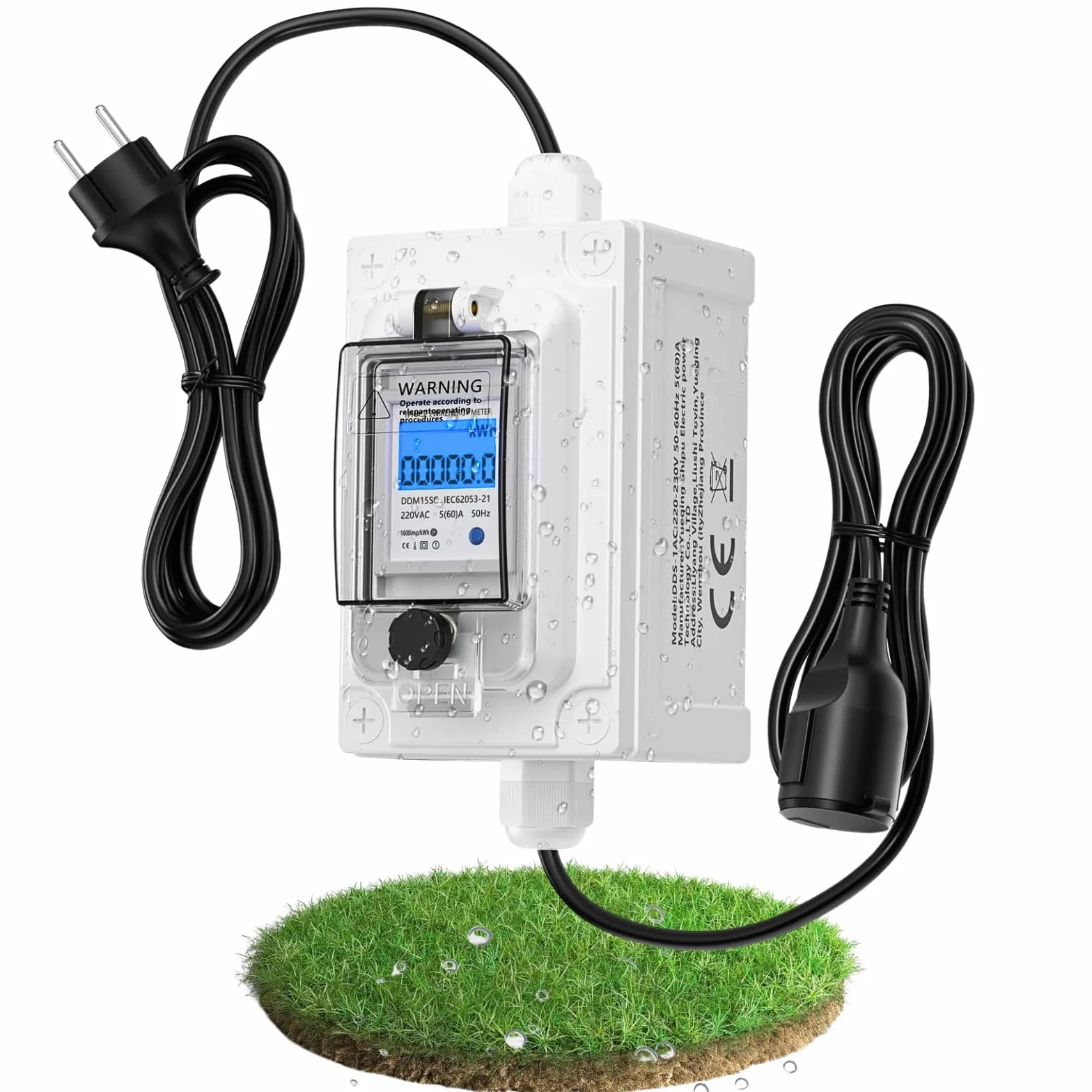 Contatore elettrico digitale portatile 230 V, monitor del consumo di energia con spina industriale/cavo in gomma, monitor di energia portatile impermeabile IP67 per camper/elettricità