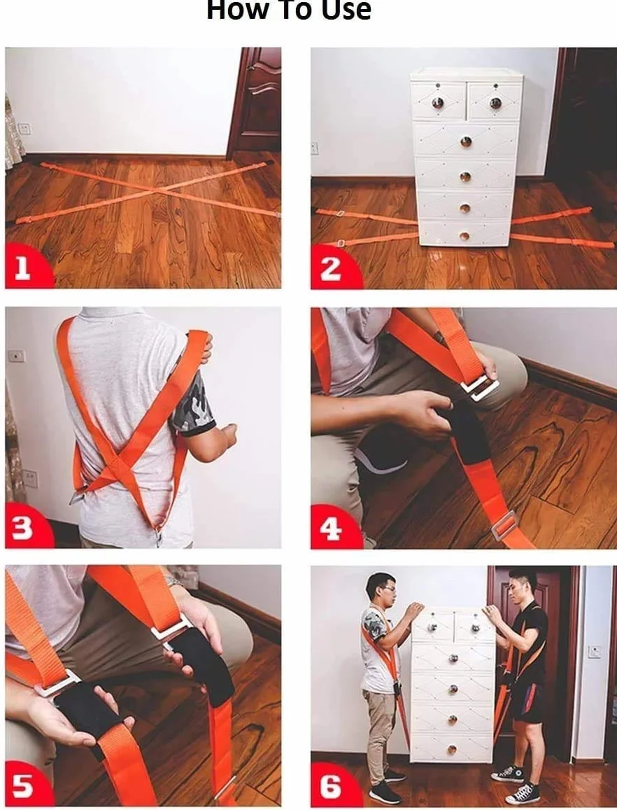 Cintura per sollevamento, facile da spostare, solleva, trasporta e mette in sicurezza complementi d'arredo, apparecchi o qualsiasi oggetto pesante. Cinghie e imbracature per 2 persone