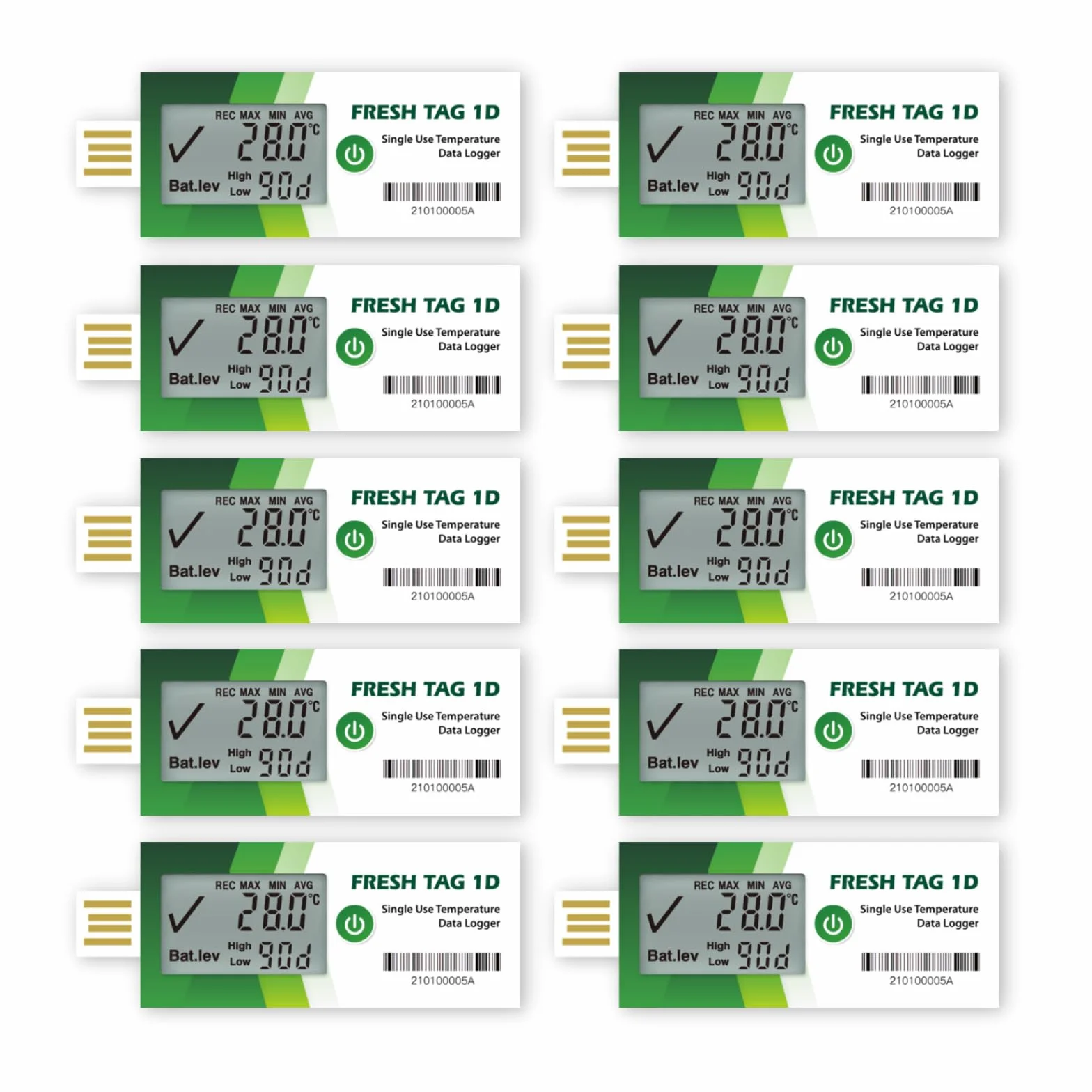 Registratore di dati di temperatura Freshliance con display LCD, registratore di temperatura USB monouso con 30.000 punti, report PDF CSV automatico, 120 giorni, confezione da 10 pezzi