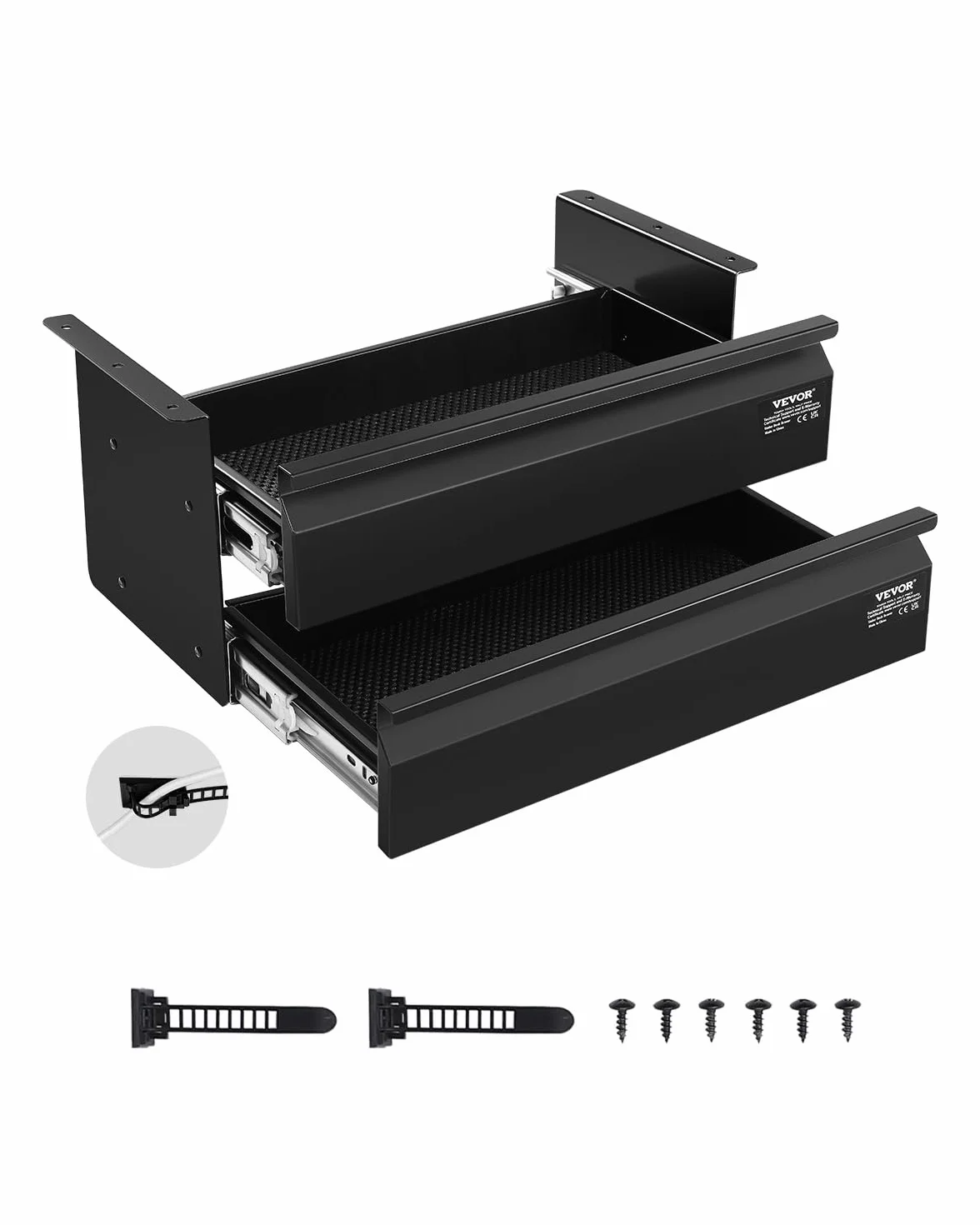 VEVOR Cassetto Estraibile Sotto Scrivania 457 x 227 x 200 mm Organizzatore Nascosto per Riporre Oggetti 2 Strati, Cassetto Portapenne Sotto Tavolo, per Postazioni di Lavoro Domestiche Sit Stand, Nero