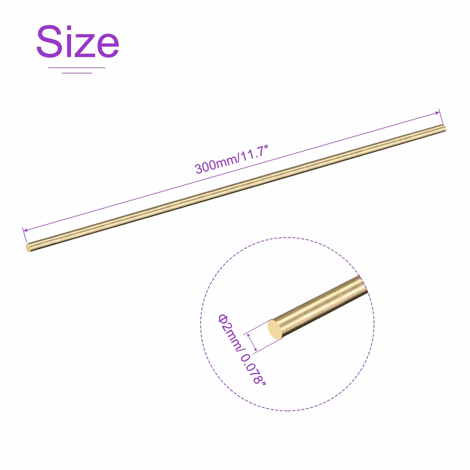 DMiotech 8pz 2mm x 300mm, Ottone Massiccio Tondo Asta, Ottone Asta Tornio Barra Scorte per Fai-da-Te Artigianato