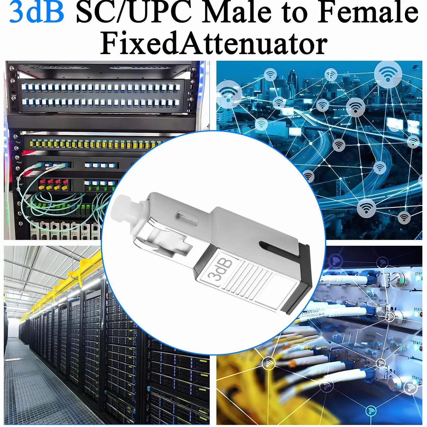 QIANRENON 3dB SC/UPC Attenuatore fisso in fibra ottica Adattatore SC maschio a femmina Singlemode Connettore ottico fisso Attenuatore valore attenuatore 3dB±0,3, per rete in fibra ottica CATV FTTH PON