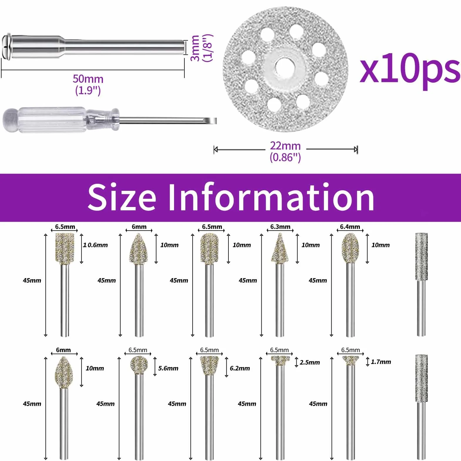 32 Pezzi Frese Diamantate Set con Custodia, Grana 60, con 10 dischi diamantati, set di punte da trapano con gambo da 1/8" (3 mm) per intaglio, lucidatura e taglio di pietra, vetro e ceramica