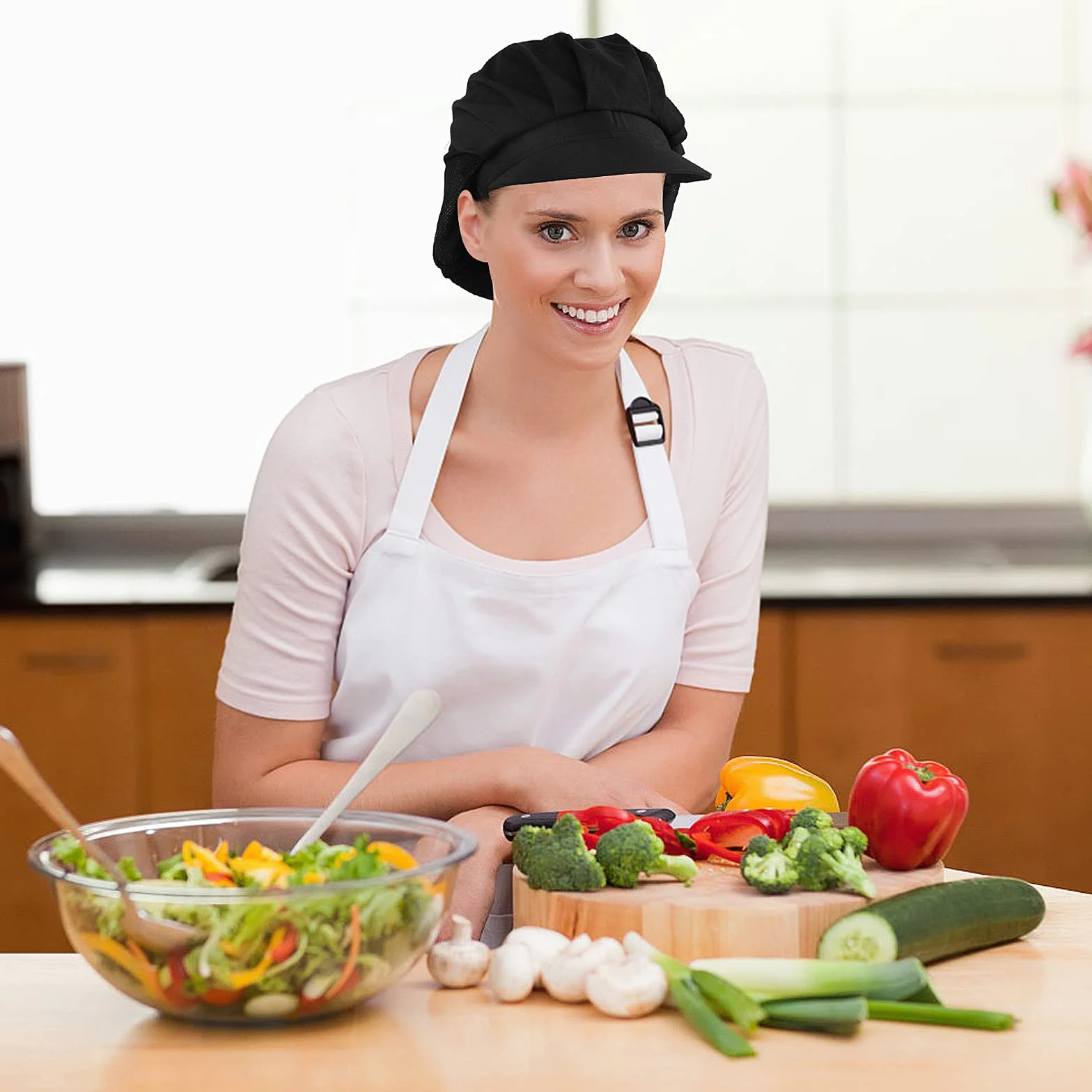 Lusofie 2 pezzi cappello da chef da cucina nero con tesa per donne uomini
