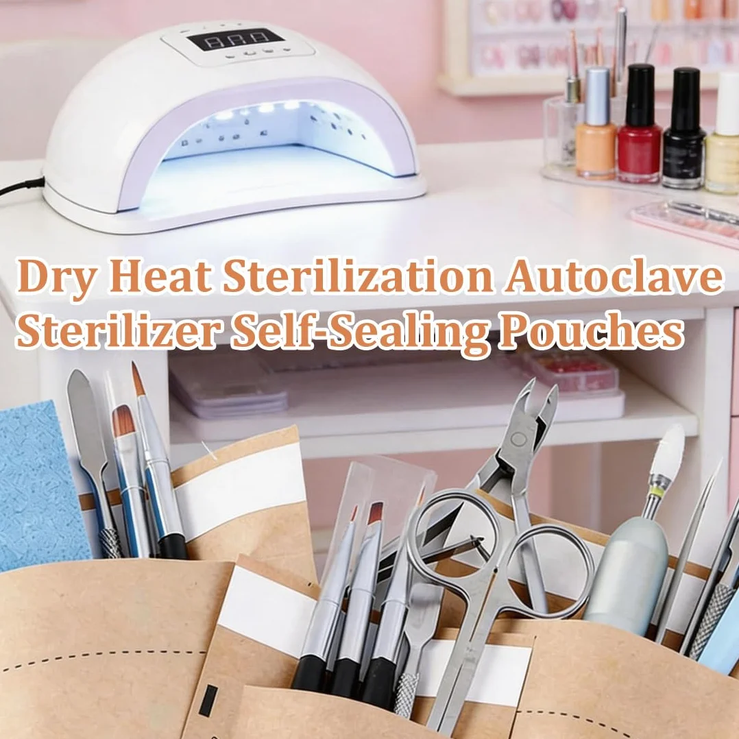 50 Buste Sterilizzazione Estetista con 2 Misure, Buste Autosigillanti per Sterilizzazione a Secco e in Autoclave, per Strumenti per Unghie, Cosmetici e Tatuaggi