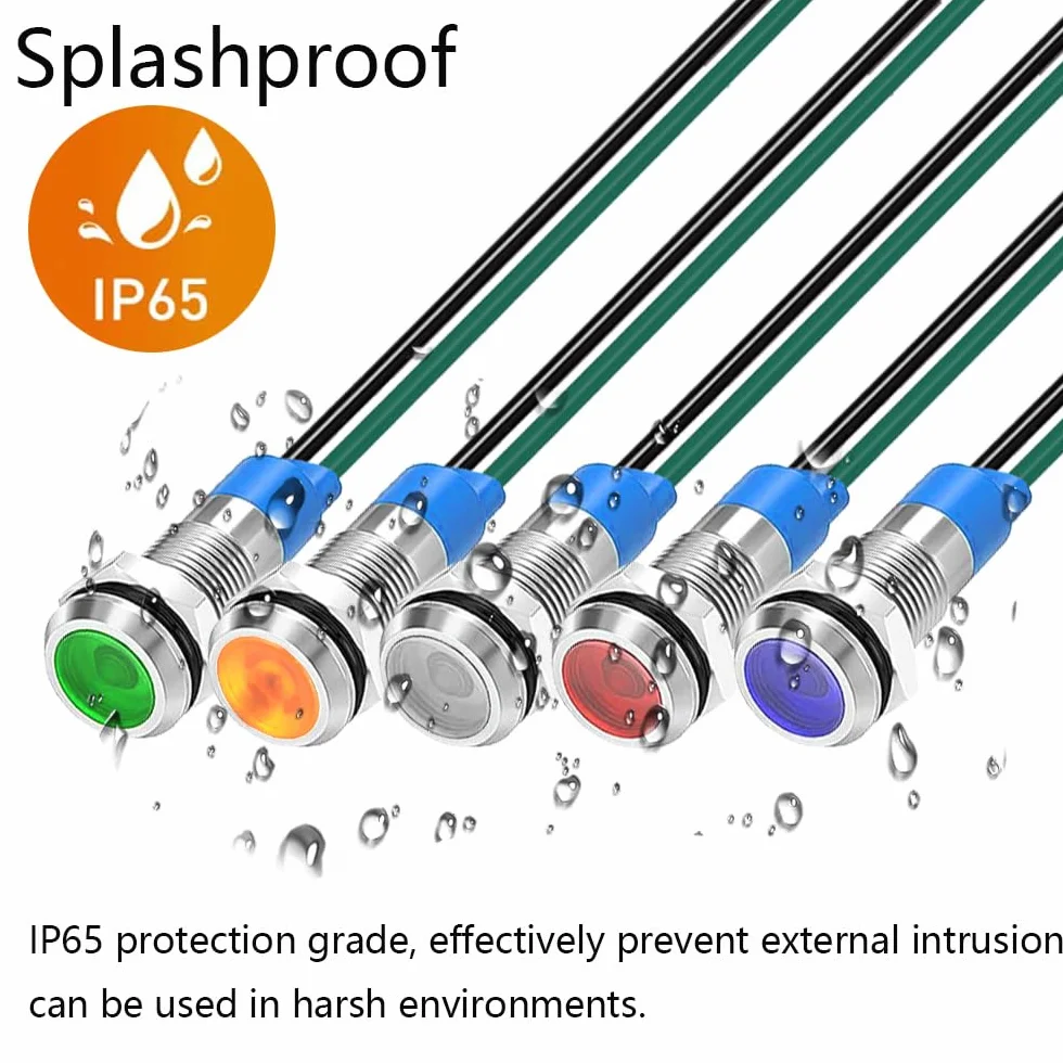 Gebildet 5pcs 8mm 3V-4.5V-5V-6V-7.5V-9V LED Indicatore Luminoso in Metallo Lampada di Segnalazione Impermeabile con Filo (Rosso/Arancione/Blu/Verde/Bianco)