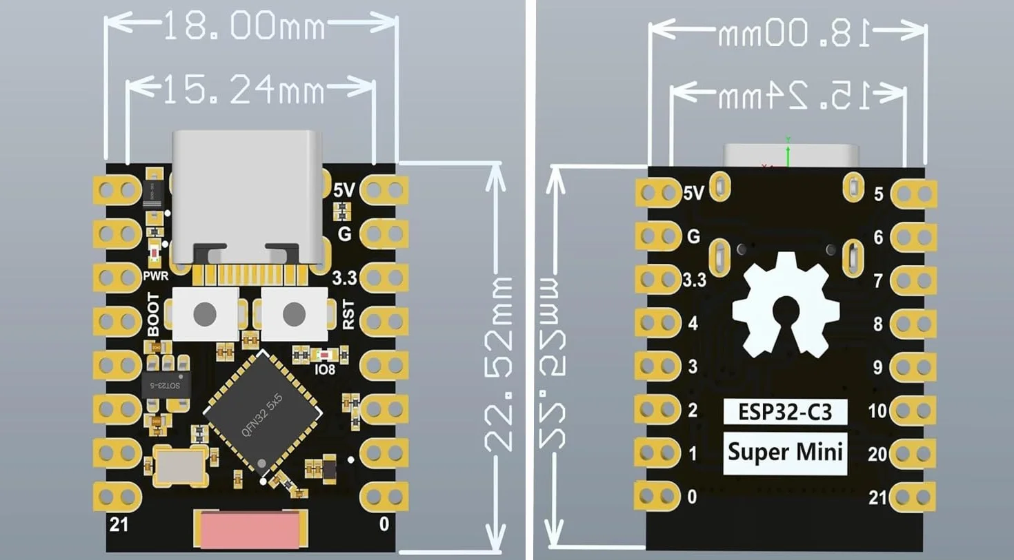 ESP32-C3 Mini Scheda di Sviluppo WiFi Bluetooth Compatibile Arduino 6 Pezzi