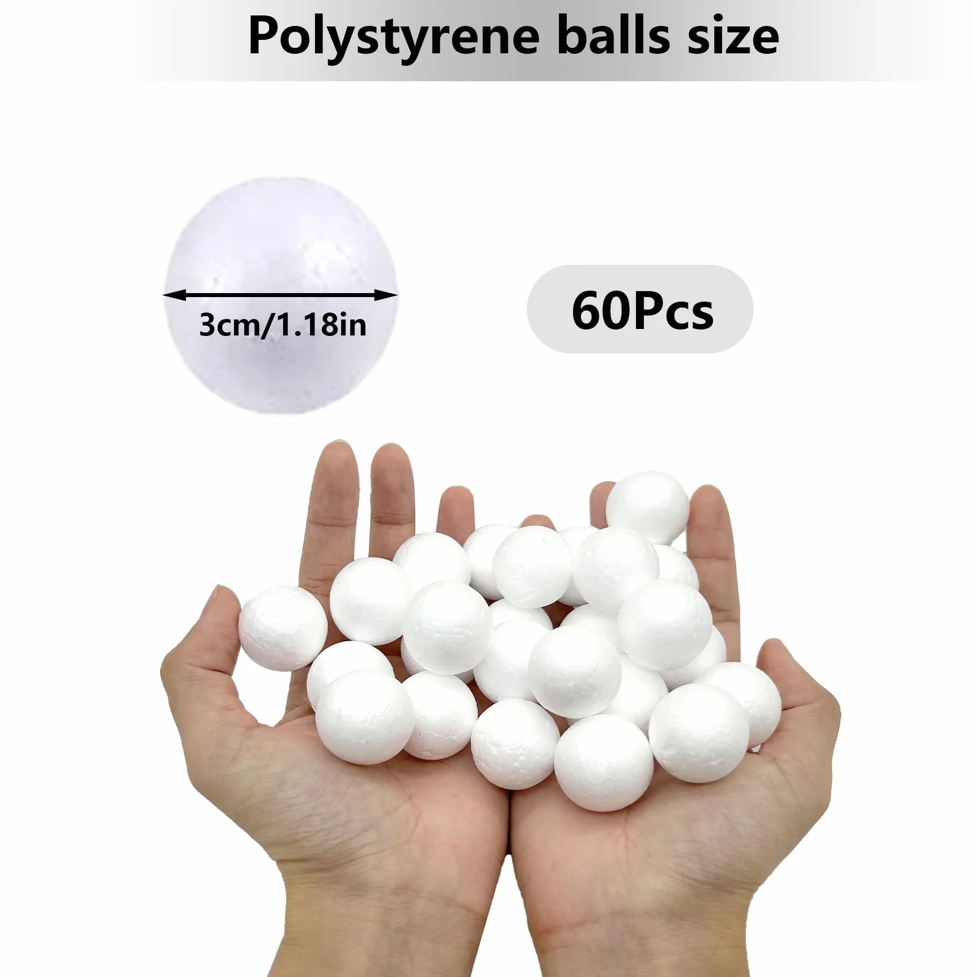 douyif Palline Di Polistirolo Espanso 3cm 60 Pezzi Sfere in Schiuma per Arte Fai Da Te, Feste E Progetti Scolastici (3cm)
