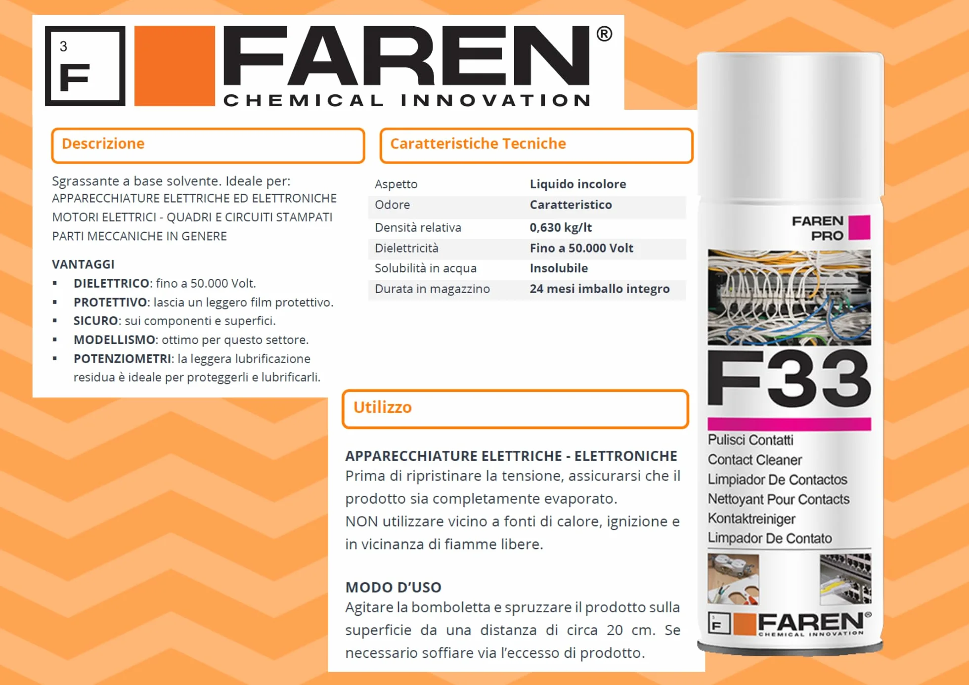 Faren F33 Pulitore Contatti, Spray Sgrassante ad Azione Protettiva Ideale per Motori Elettrici, Circuiti Stampati e tante Apparecchiature Elettroniche, ottimo per il Modellismo, 400ml (3 Pz)