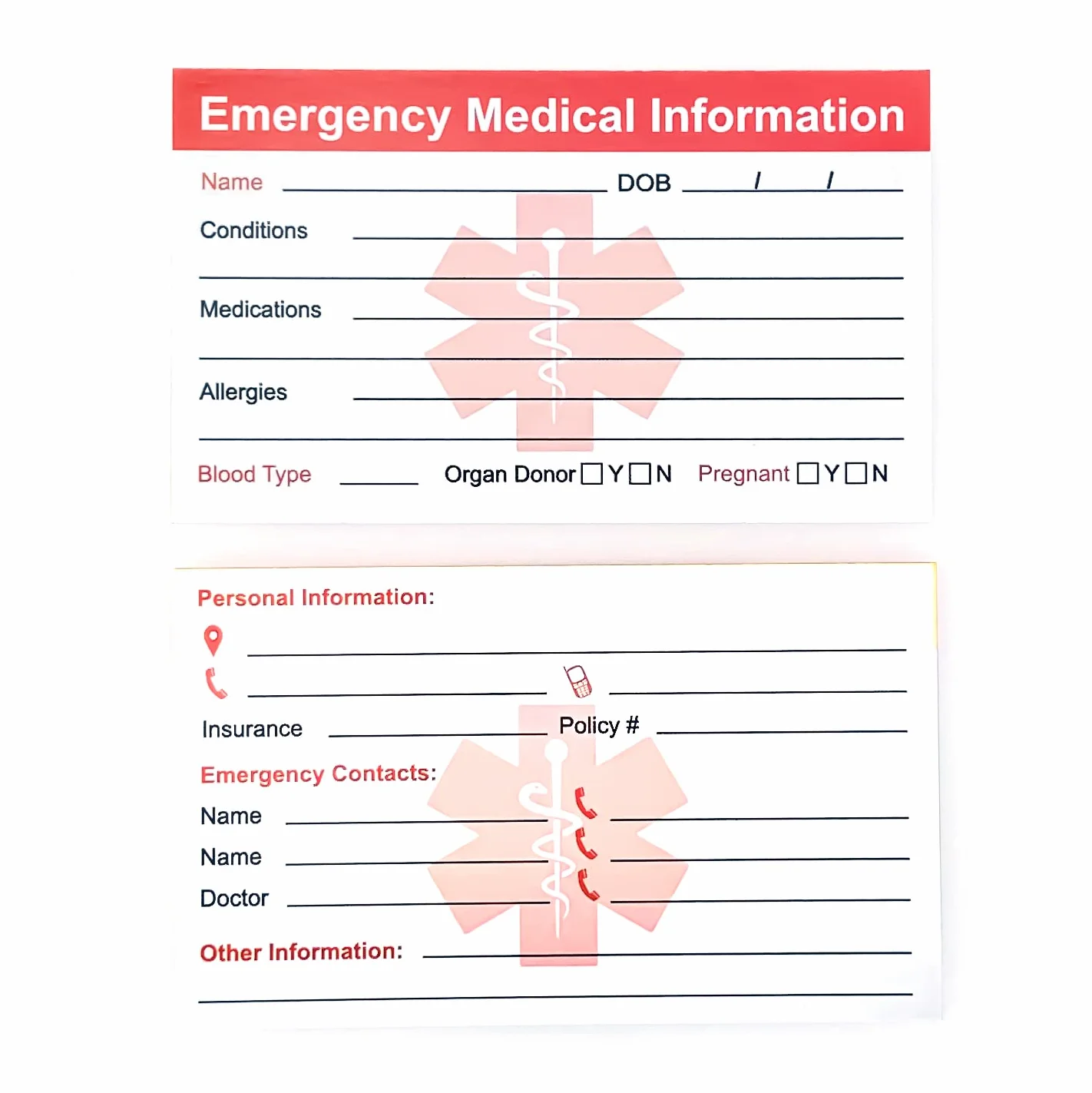 Carte informazioni mediche di emergenza ICE 5 Pack