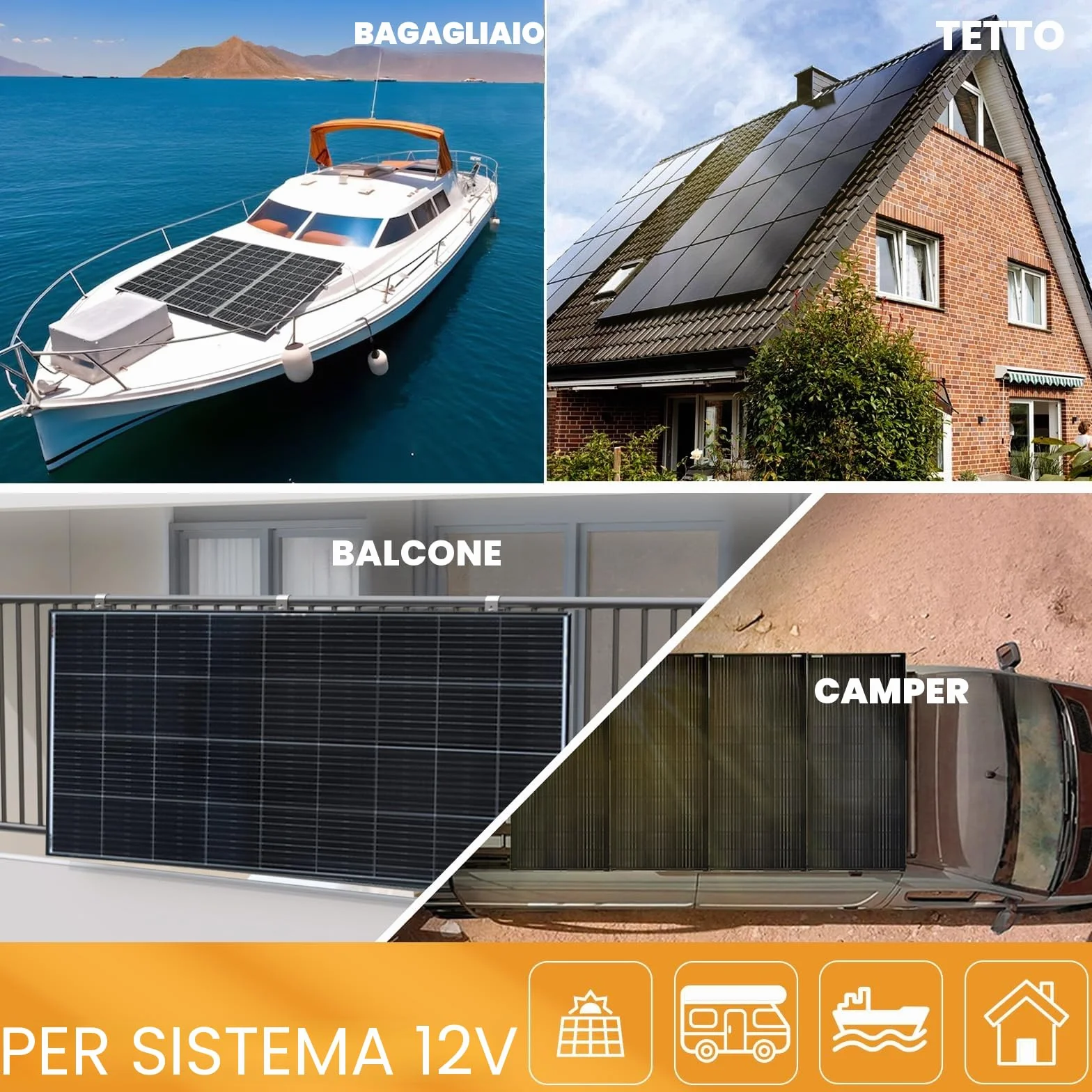 enjoy solar® Modulo Solare Monocristallino 200W 12V, PERC 9BB – Ideale per camper, impianti da balcone, casette da giardino, barche (Cornice Nera)