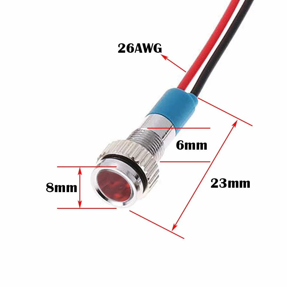 CESFONJER 5 pezzi 6mm 1/4 "LED Lampada spia in metallo 12V Lampada spia impermeabile Pilota Dash Direzionale Auto Camion Barca con filo (Colore rosso)